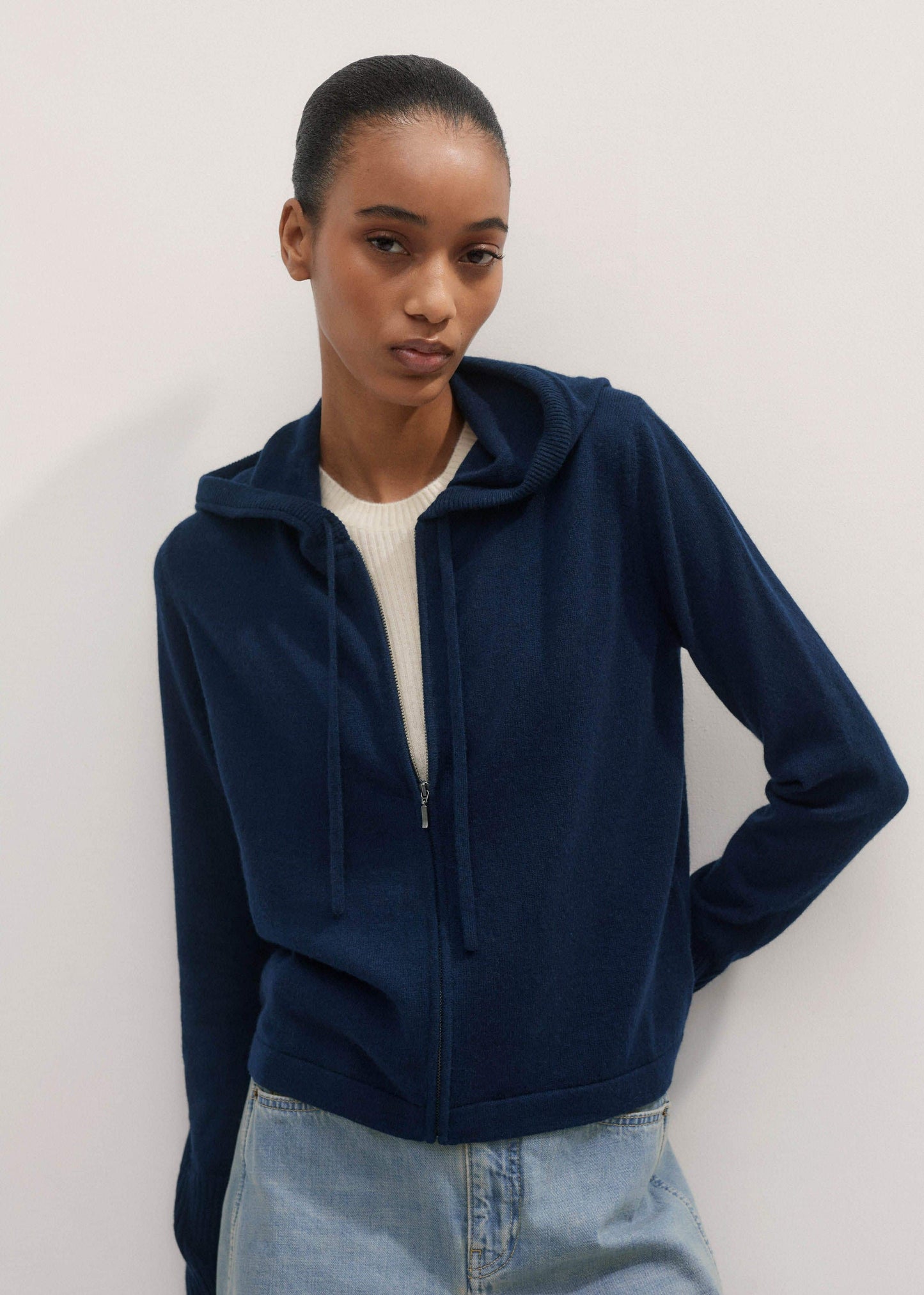 ME and EM Clothing Navy Cashmere Relaxed Fit Box Zip Hoodie