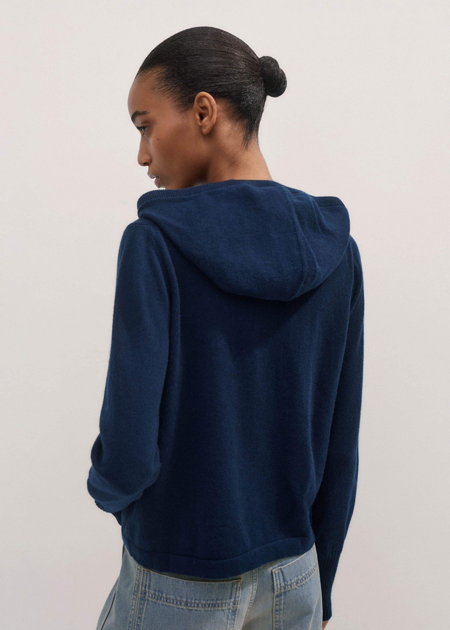 ME and EM Clothing Navy Cashmere Relaxed Fit Box Zip Hoodie