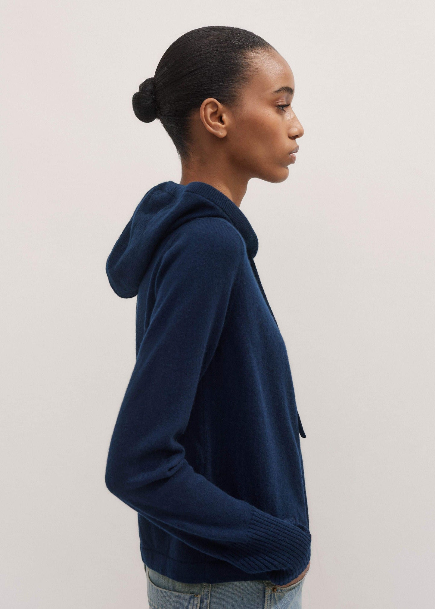 ME and EM Clothing Navy Cashmere Relaxed Fit Box Zip Hoodie