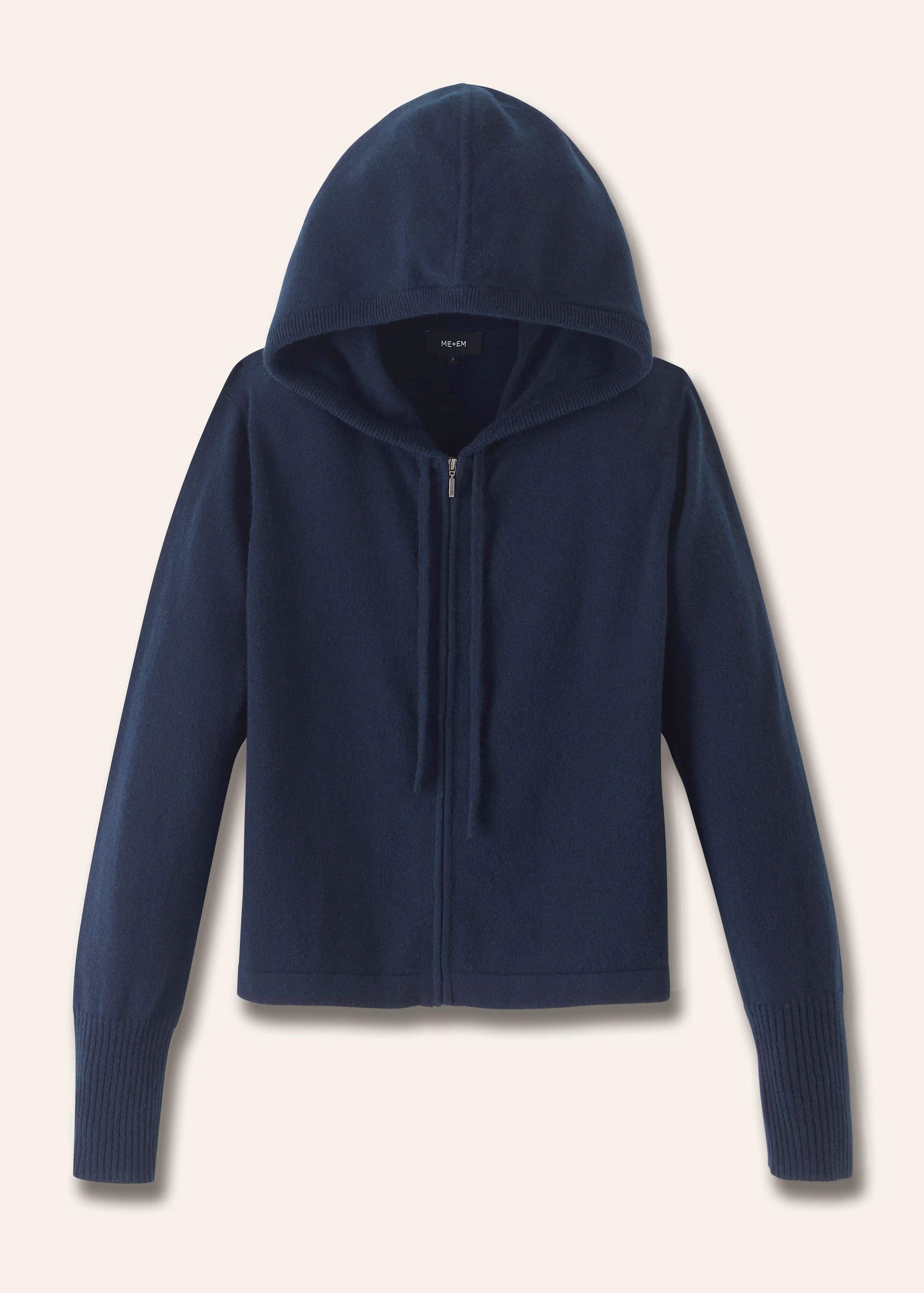 ME and EM Clothing Navy Cashmere Relaxed Fit Box Zip Hoodie