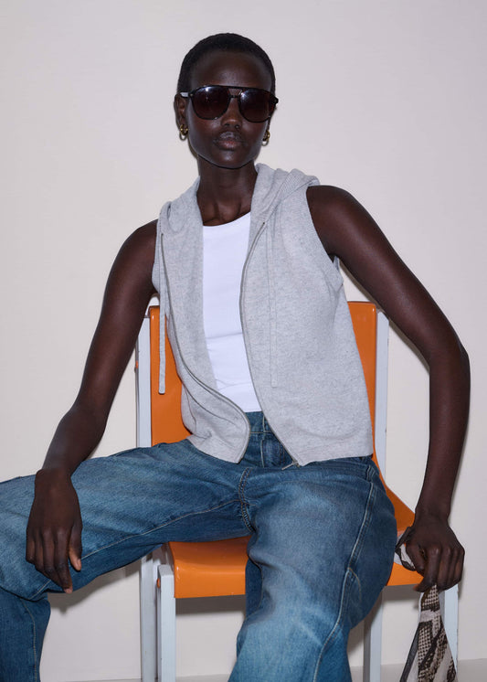 ME and EM Clothing Gray Cashmere Sleeveless Relaxed Zip Hoodie