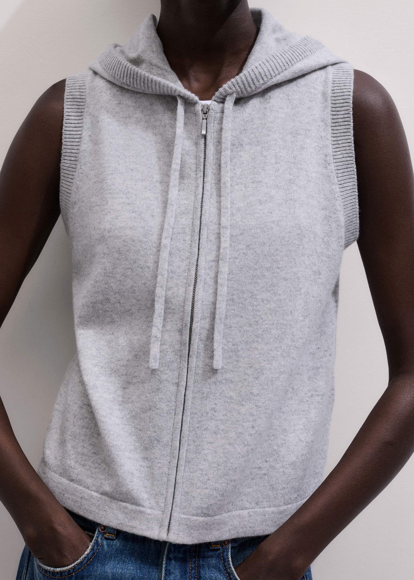 ME and EM Clothing Gray Cashmere Sleeveless Relaxed Zip Hoodie