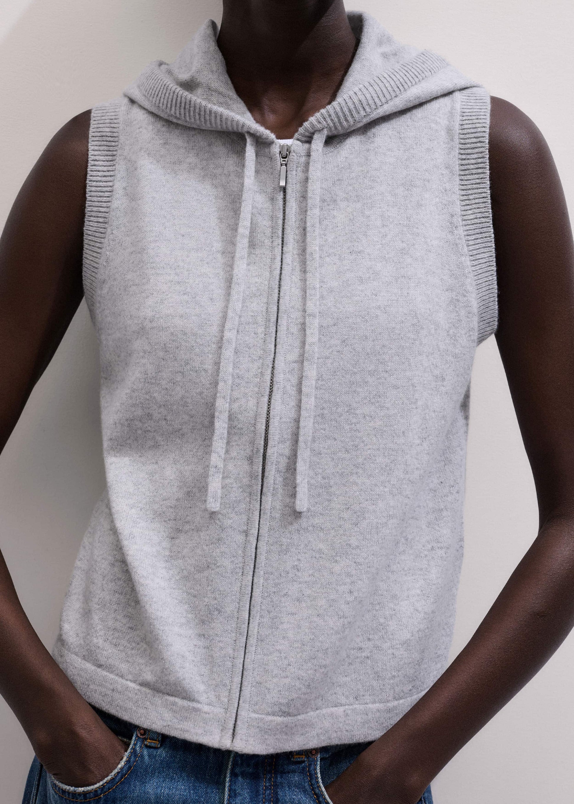 ME and EM Clothing Gray Cashmere Sleeveless Relaxed Zip Hoodie