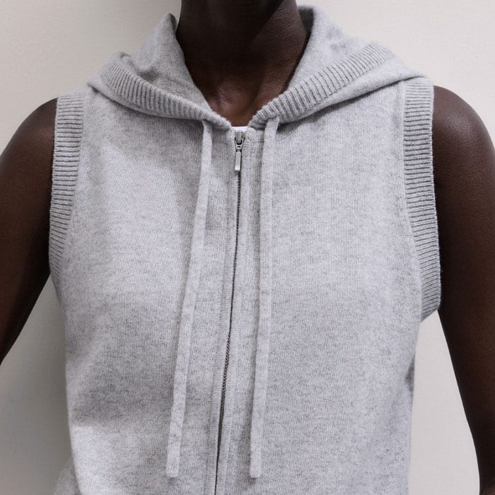 ME and EM Clothing Gray Cashmere Sleeveless Relaxed Zip Hoodie