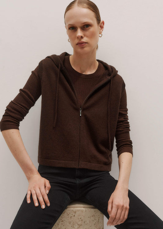 ME and EM Clothing Brown Cashmere Sleeveless Relaxed Zip Hoodie