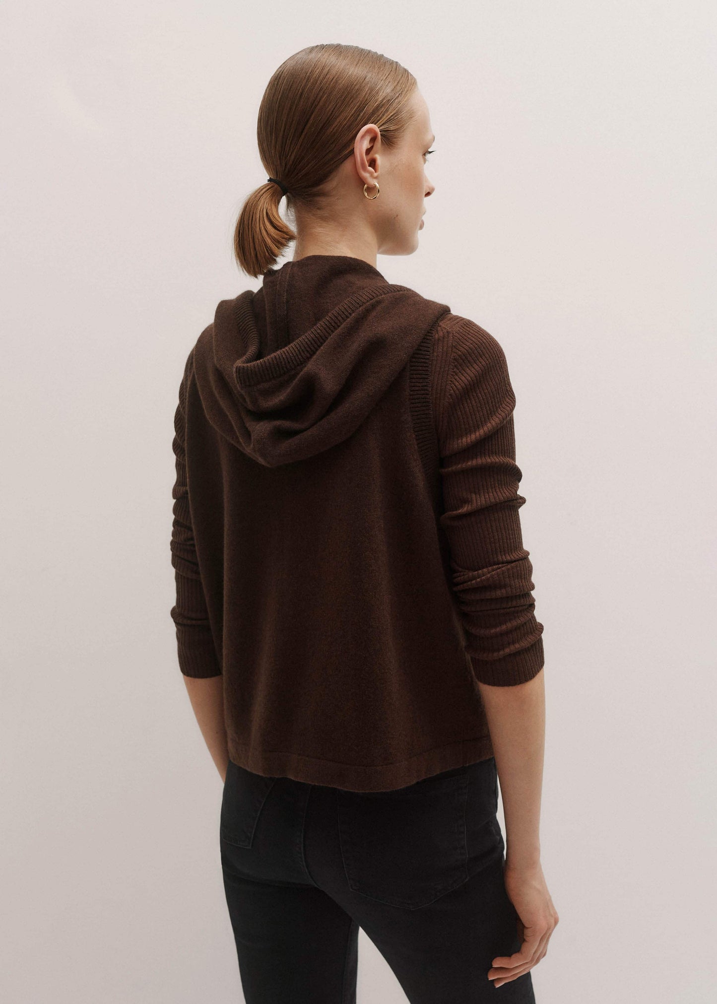 ME and EM Clothing Brown Cashmere Sleeveless Relaxed Zip Hoodie