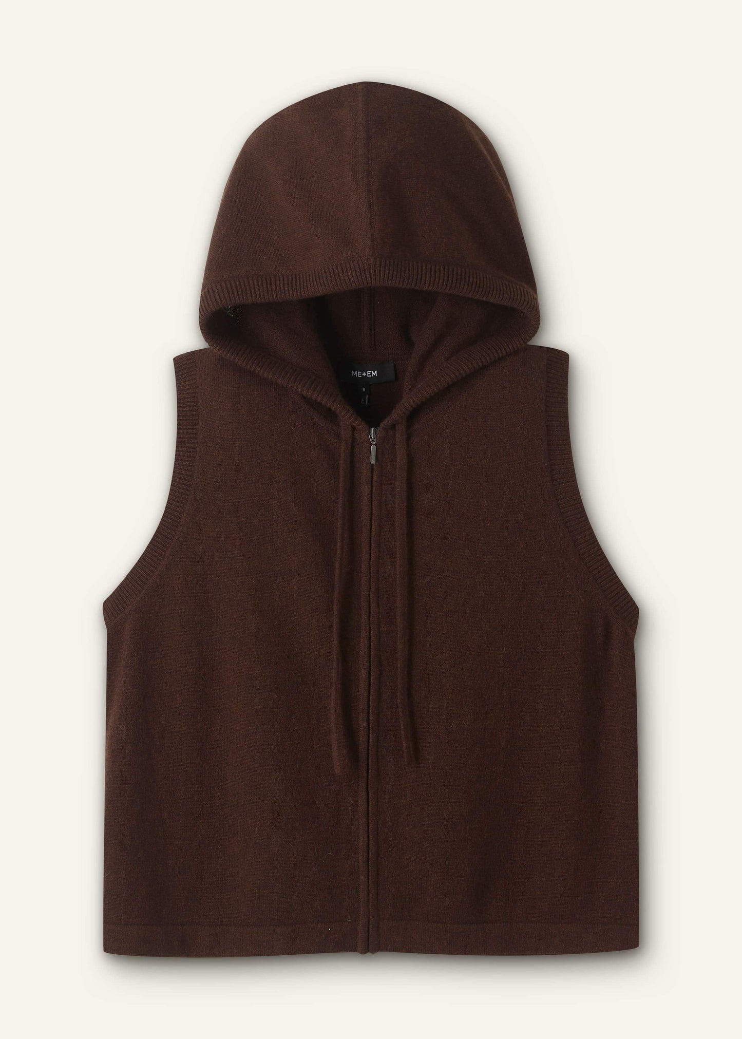 ME and EM Clothing Brown Cashmere Sleeveless Relaxed Zip Hoodie