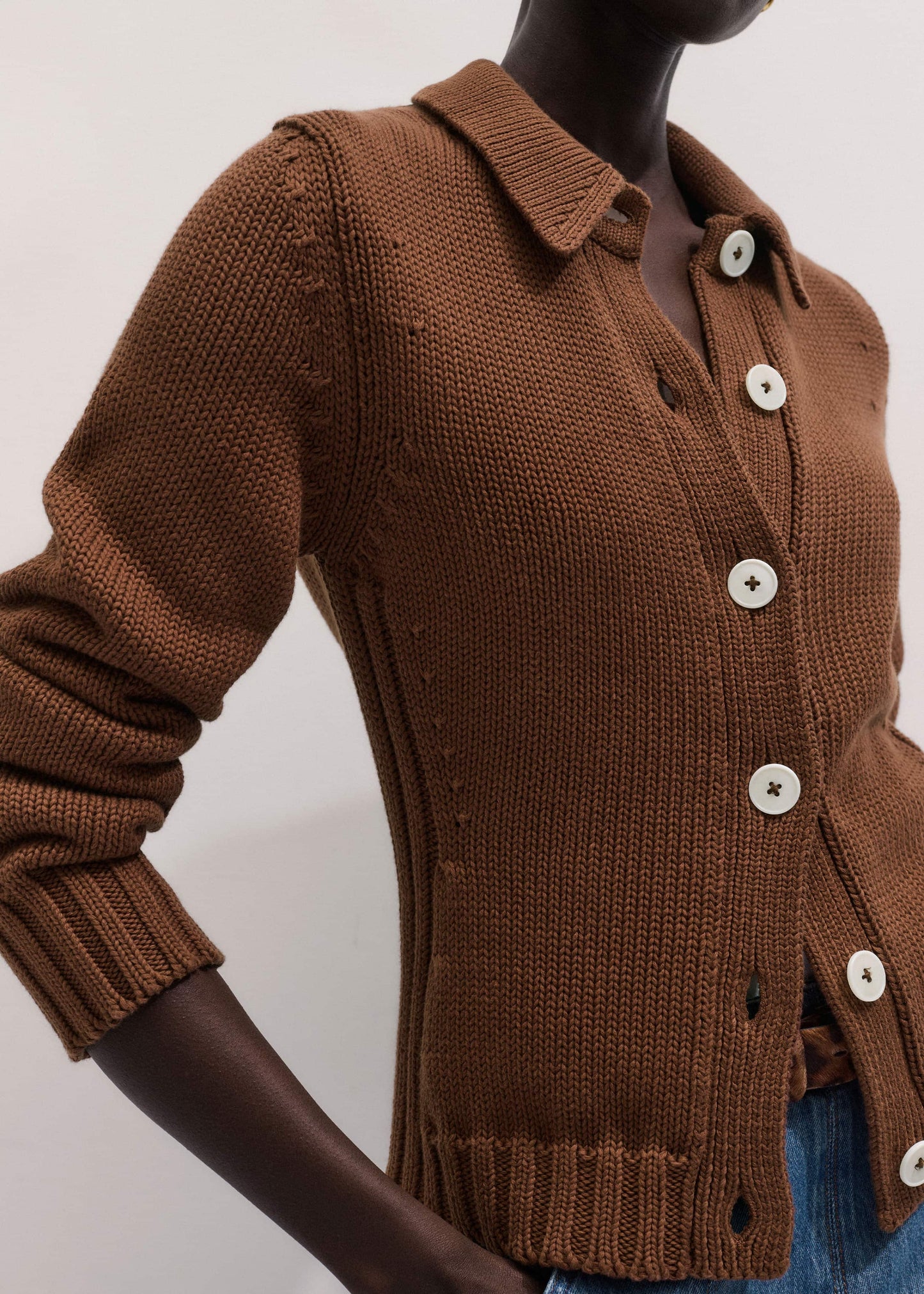ME and EM Clothing Brown Slim Collared Cardigan