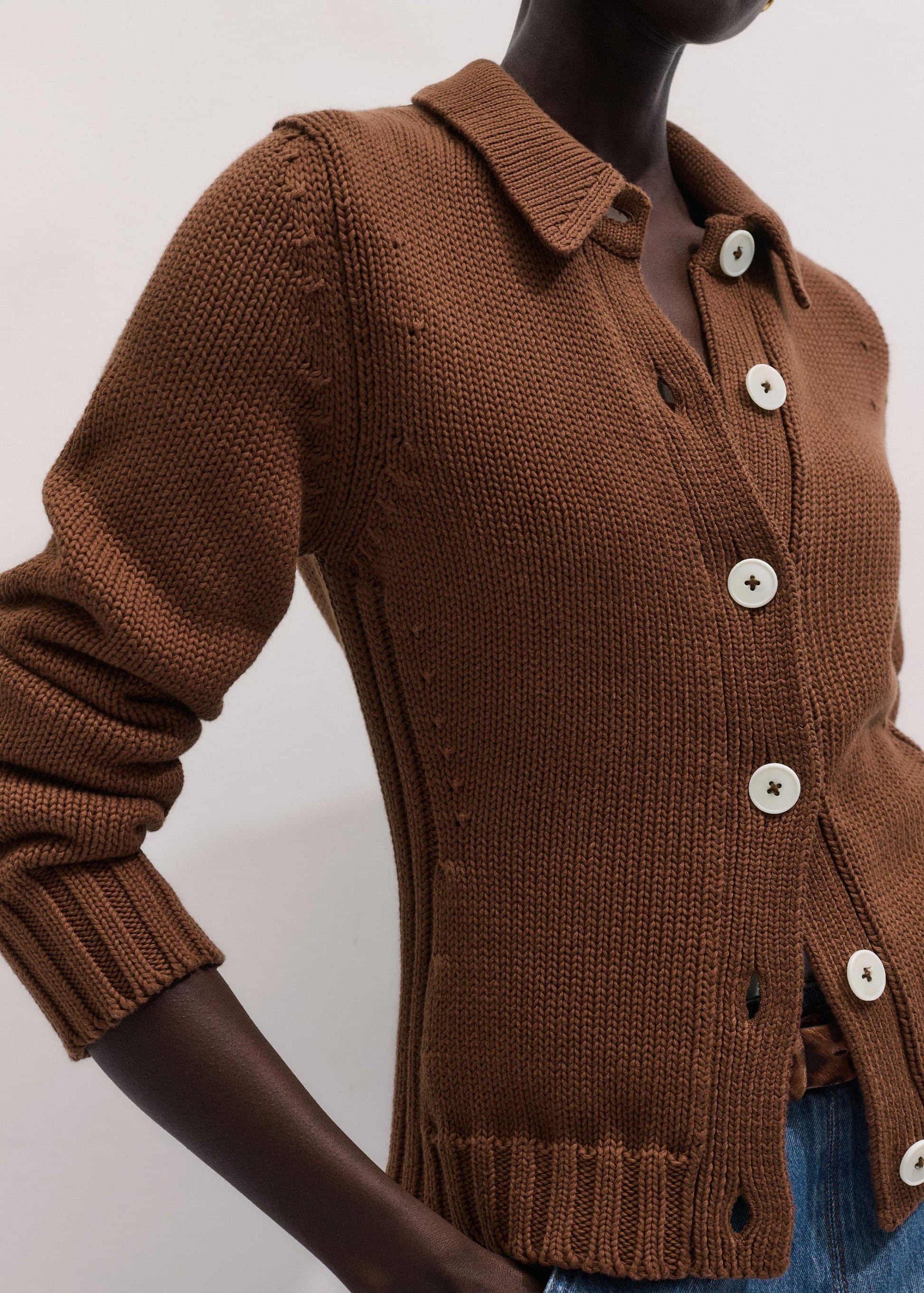 ME and EM Clothing Brown Slim Collared Cardigan