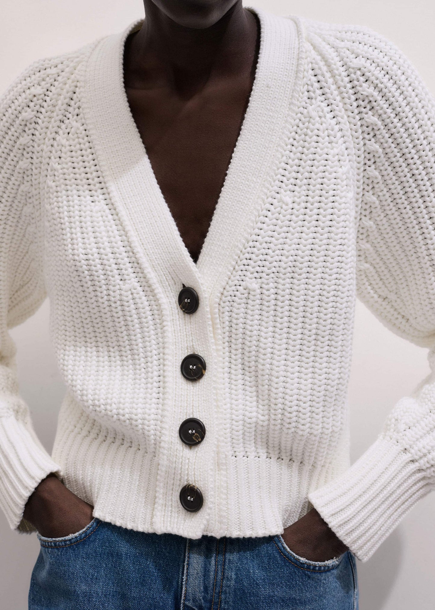 ME and EM Clothing White Chunky Raglan Relaxed Weekend Cardigan