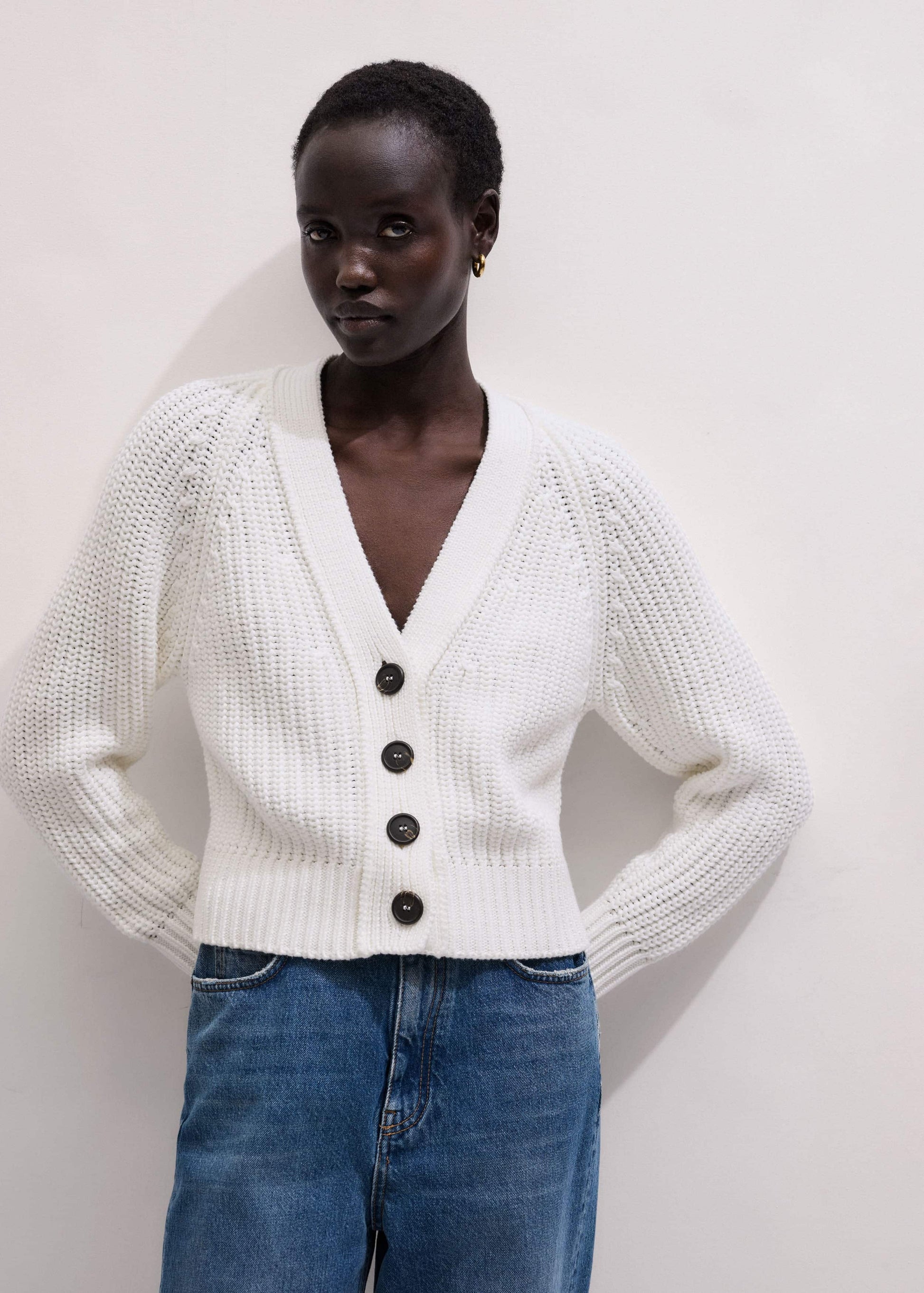 ME and EM Clothing White Chunky Raglan Relaxed Weekend Cardigan