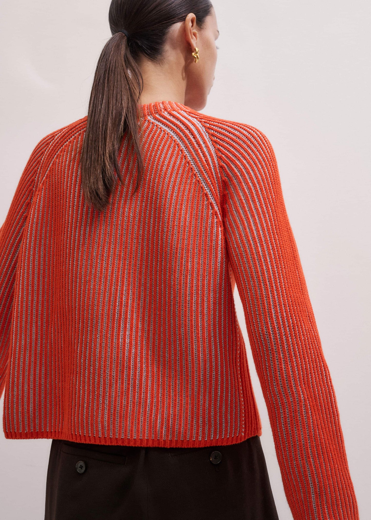 ME and EM Clothing Orange Contrast Rib Straight Cardigan