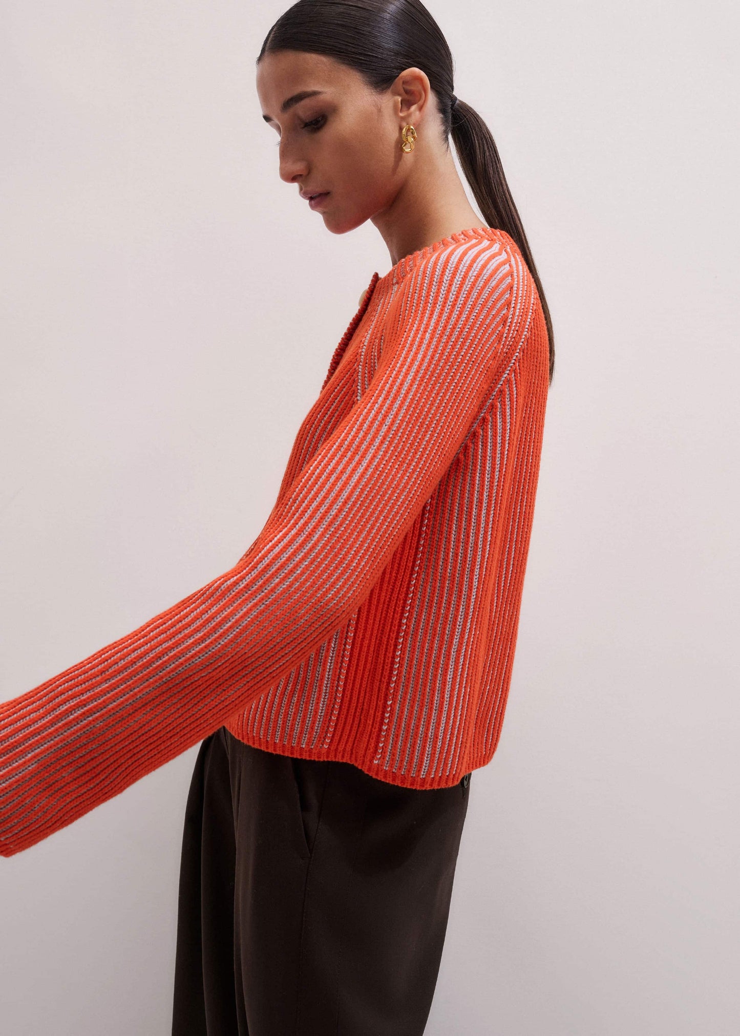 ME and EM Clothing Orange Contrast Rib Straight Cardigan