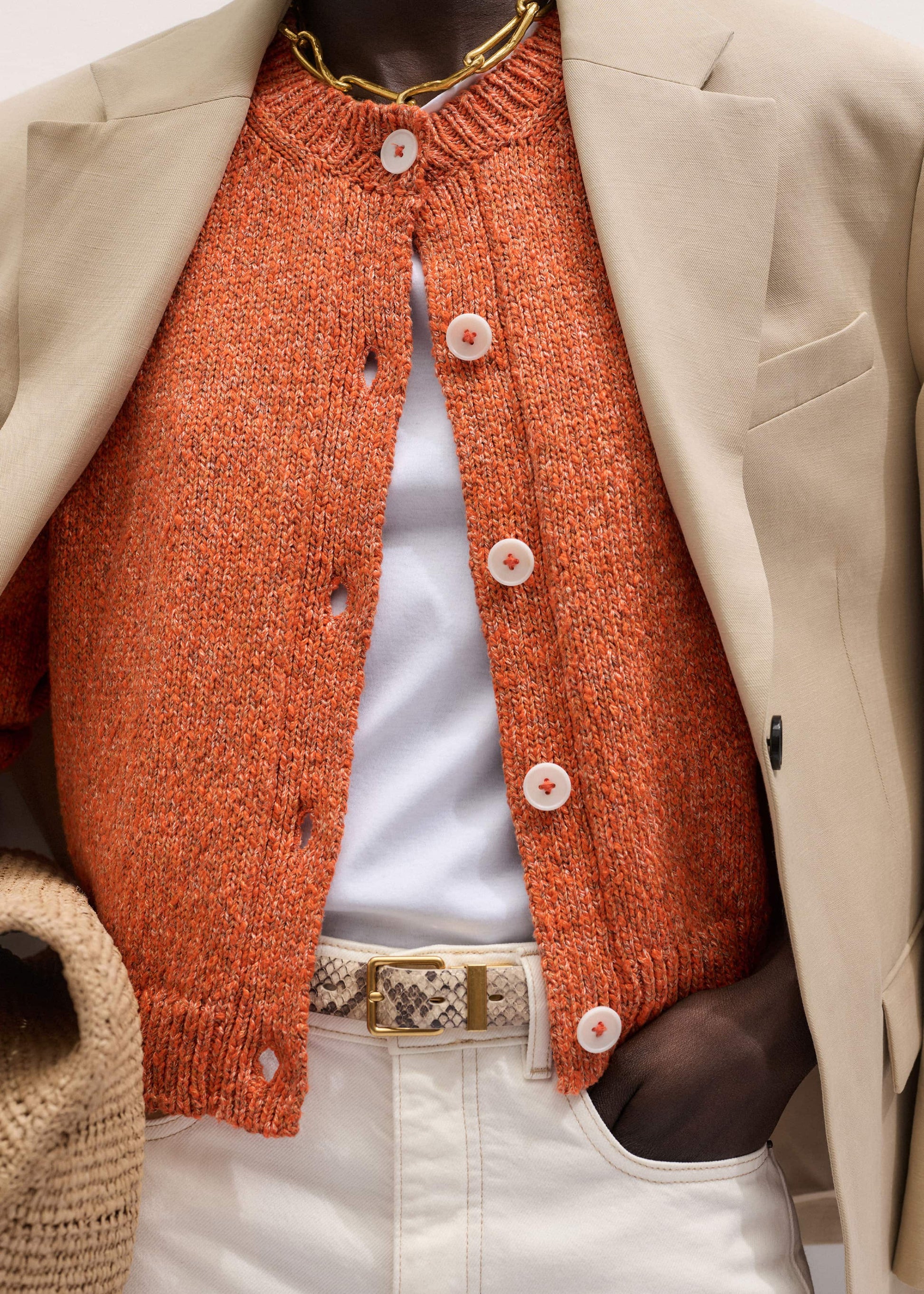 ME and EM Clothing Orange Relaxed Crew Cardigan