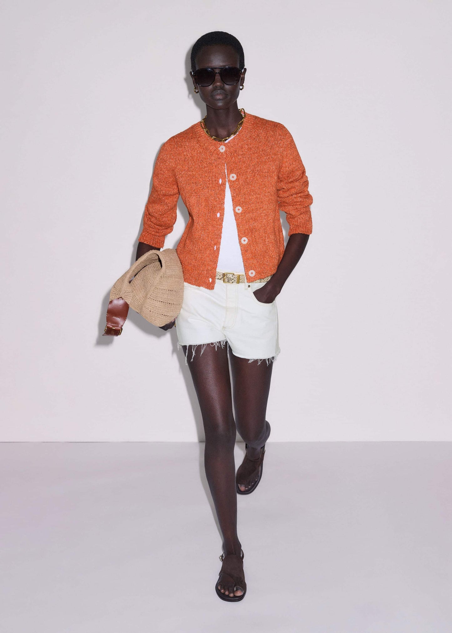 ME and EM Clothing Orange Relaxed Crew Cardigan
