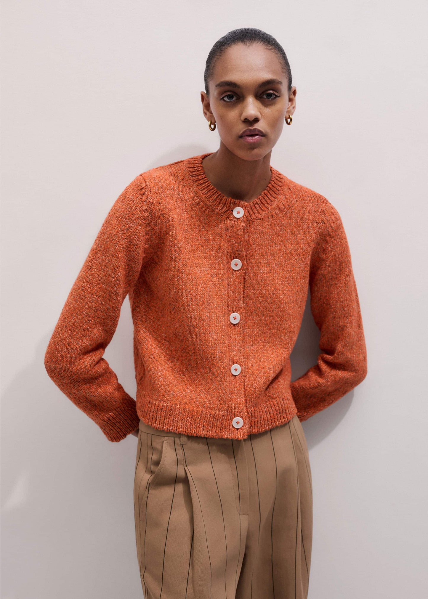 ME and EM Clothing Orange Relaxed Crew Cardigan