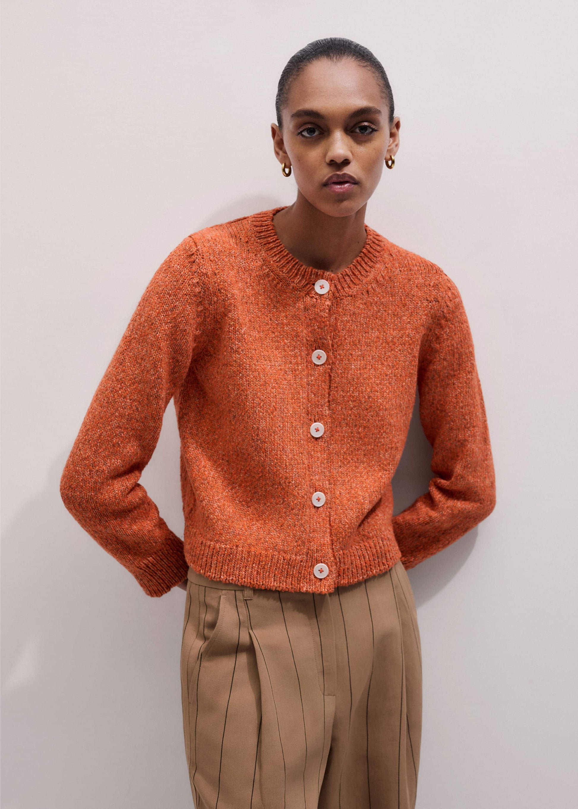 ME and EM Clothing Orange Relaxed Crew Cardigan