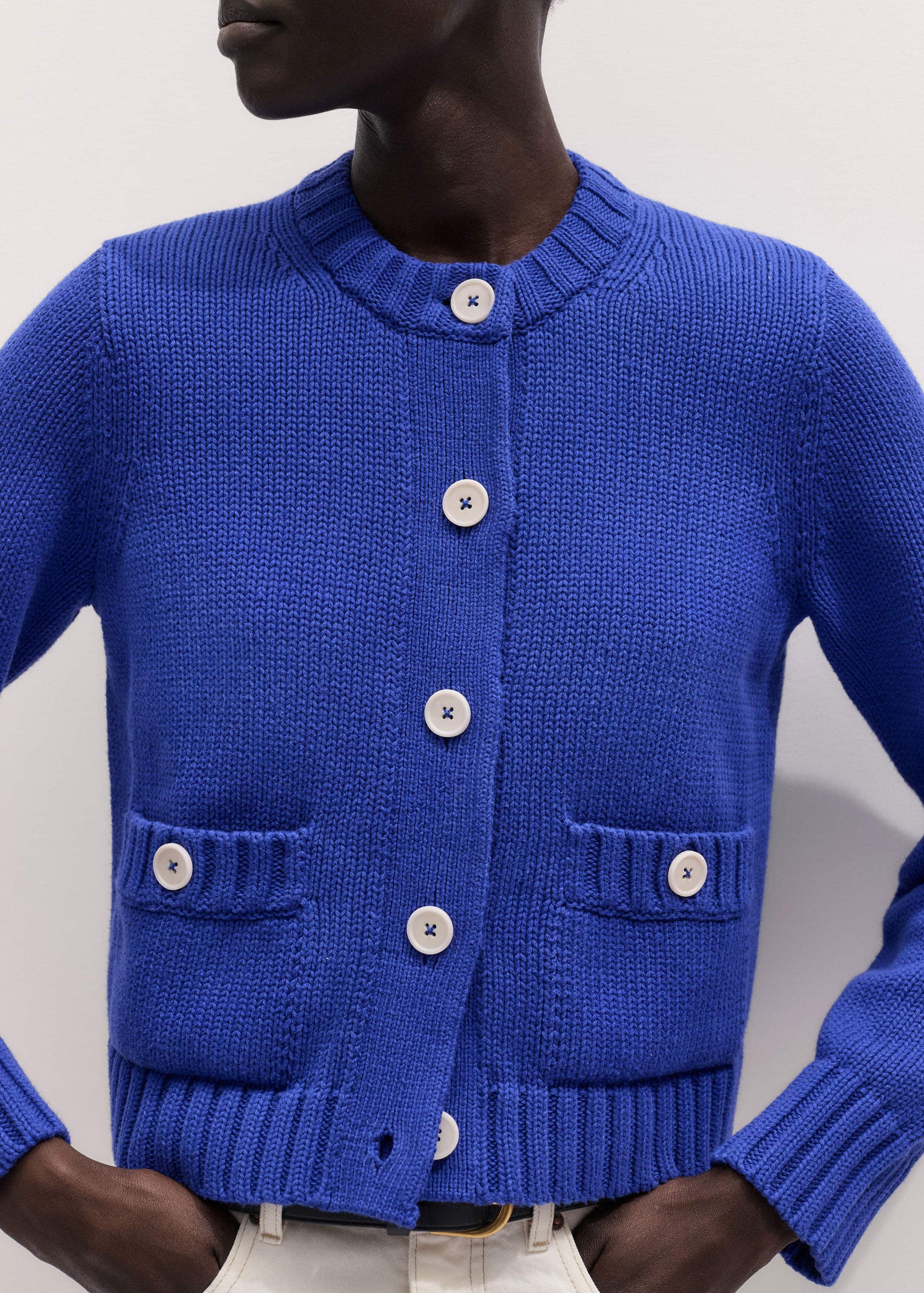 ME and EM Clothing Deep Blue Straight Crop Cardigan