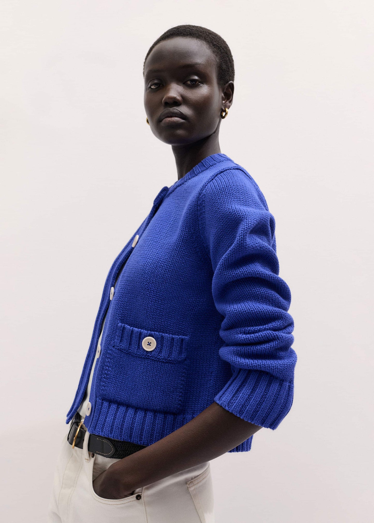 ME and EM Clothing Deep Blue Straight Crop Cardigan
