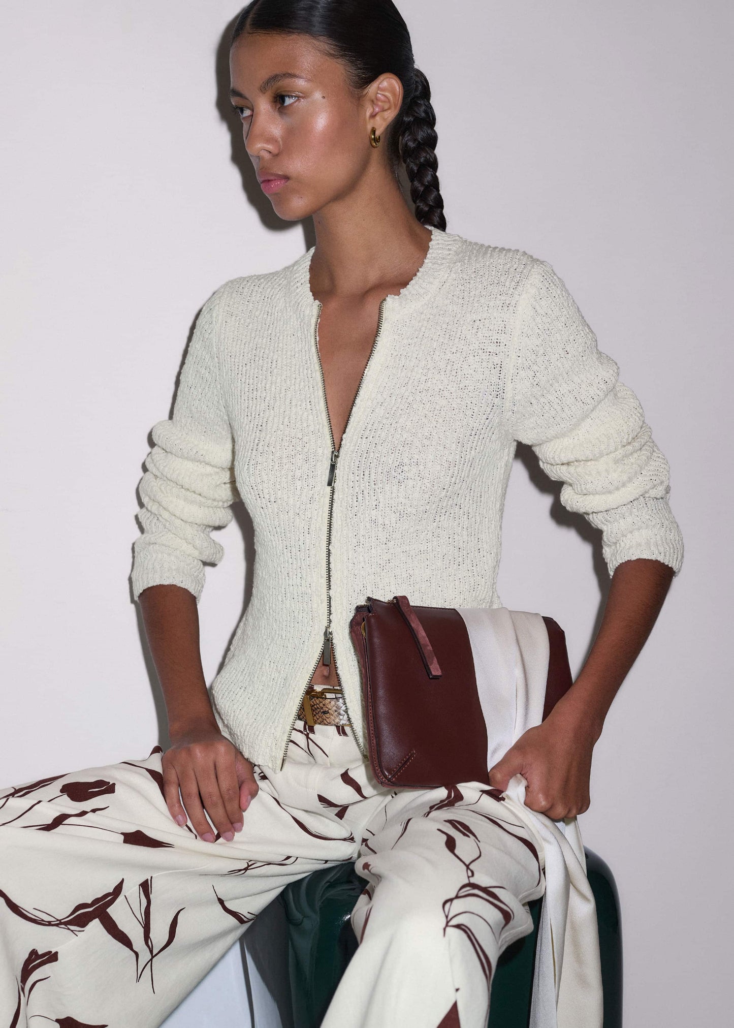 ME and EM Clothing Cream Double Zip Cardigan
