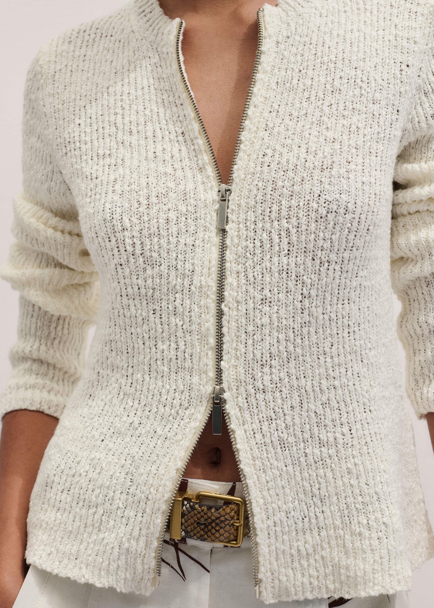 ME and EM Clothing Cream Double Zip Cardigan