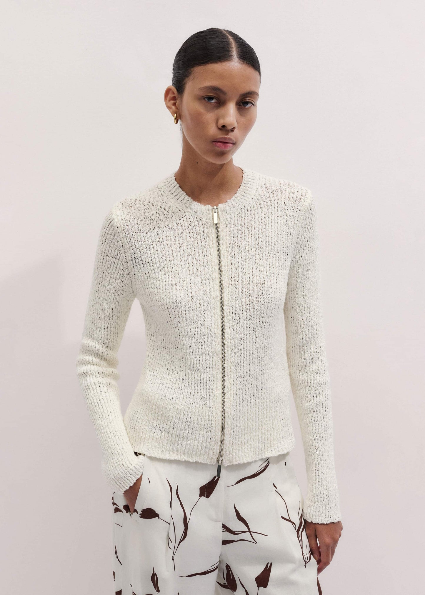 ME and EM Clothing Cream Double Zip Cardigan