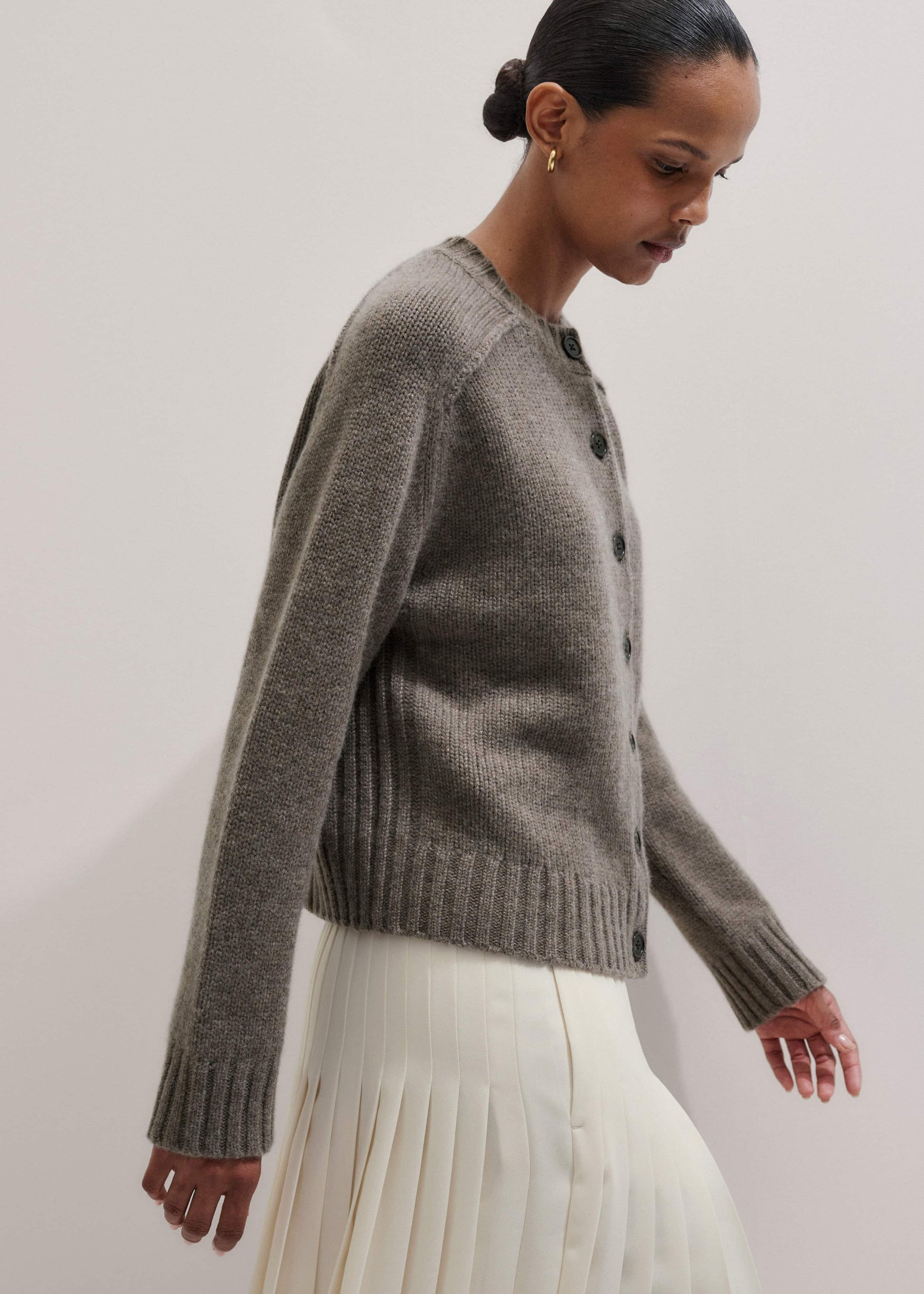 ME and EM Clothing Brown Cashmere Relaxed Saddle Shoulder Cardigan