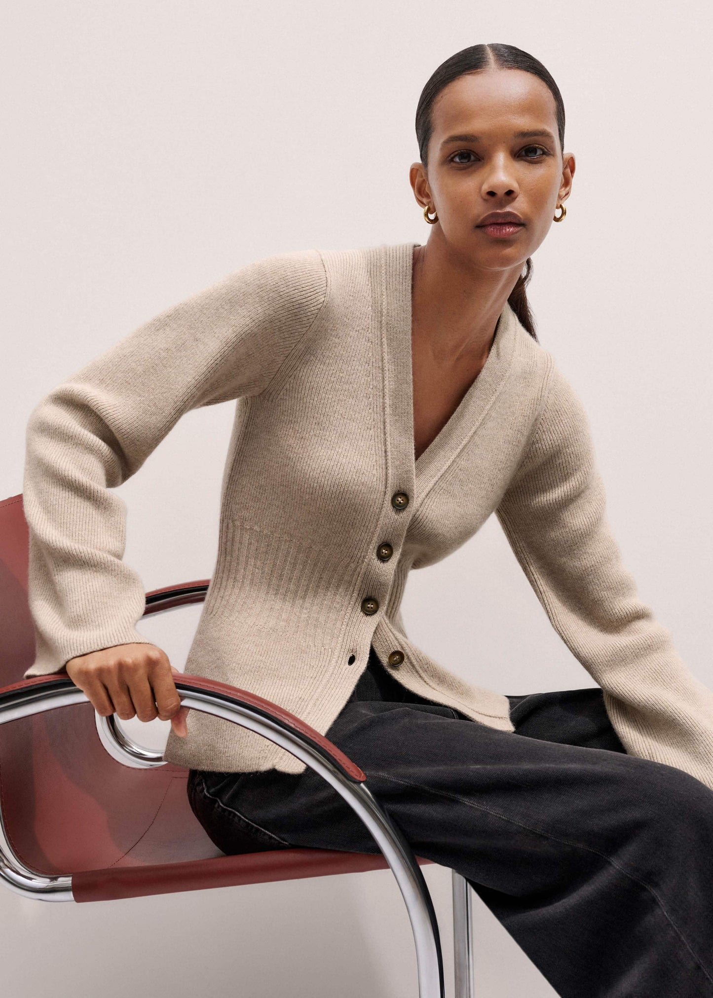 ME and EM Clothing Brown Merino Cashmere Contour Cardigan