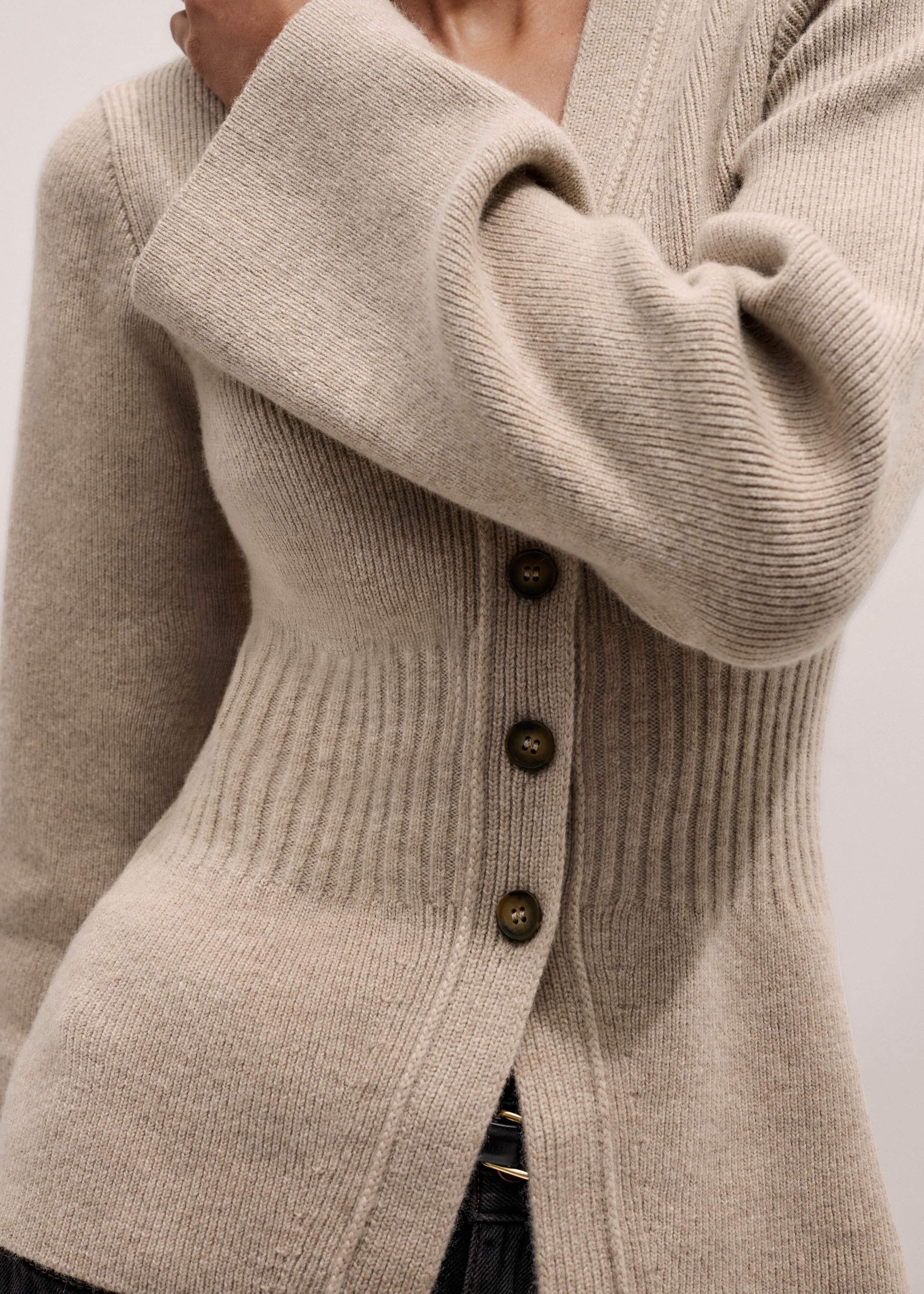 ME and EM Clothing Brown Merino Cashmere Contour Cardigan