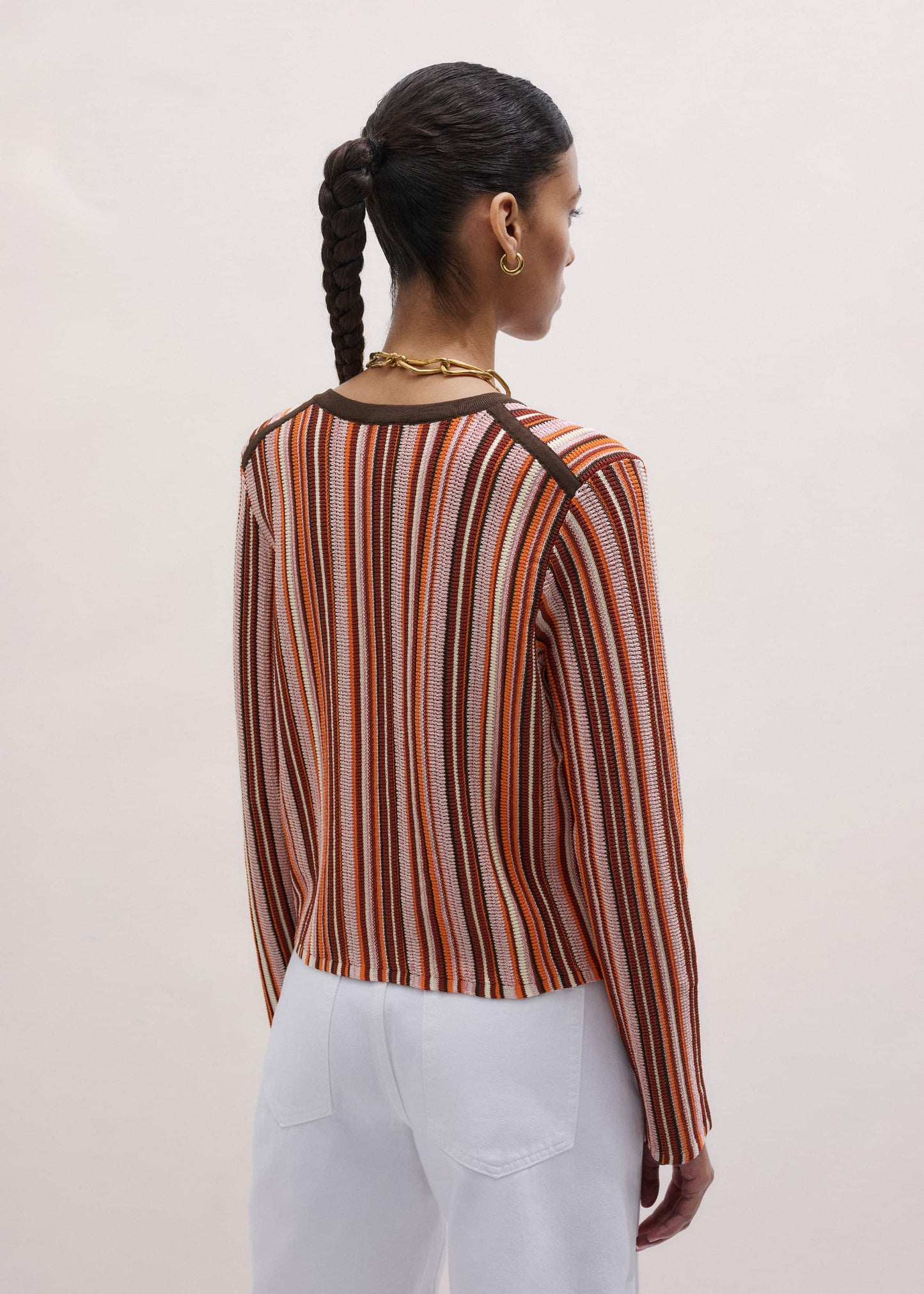 ME and EM Clothing Cinnamon Brown Metallic Stripe Cardigan
