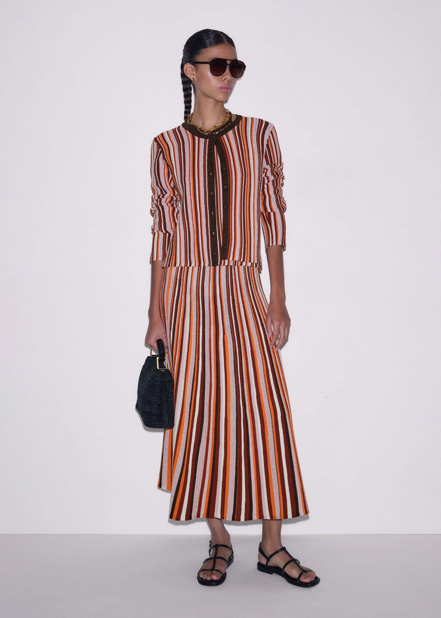 ME and EM Clothing Cinnamon Brown Metallic Stripe Cardigan
