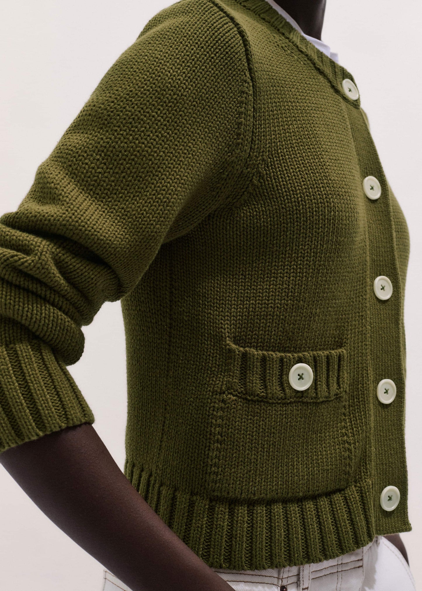 ME and EM Clothing Olive Green Straight Crop Cardigan