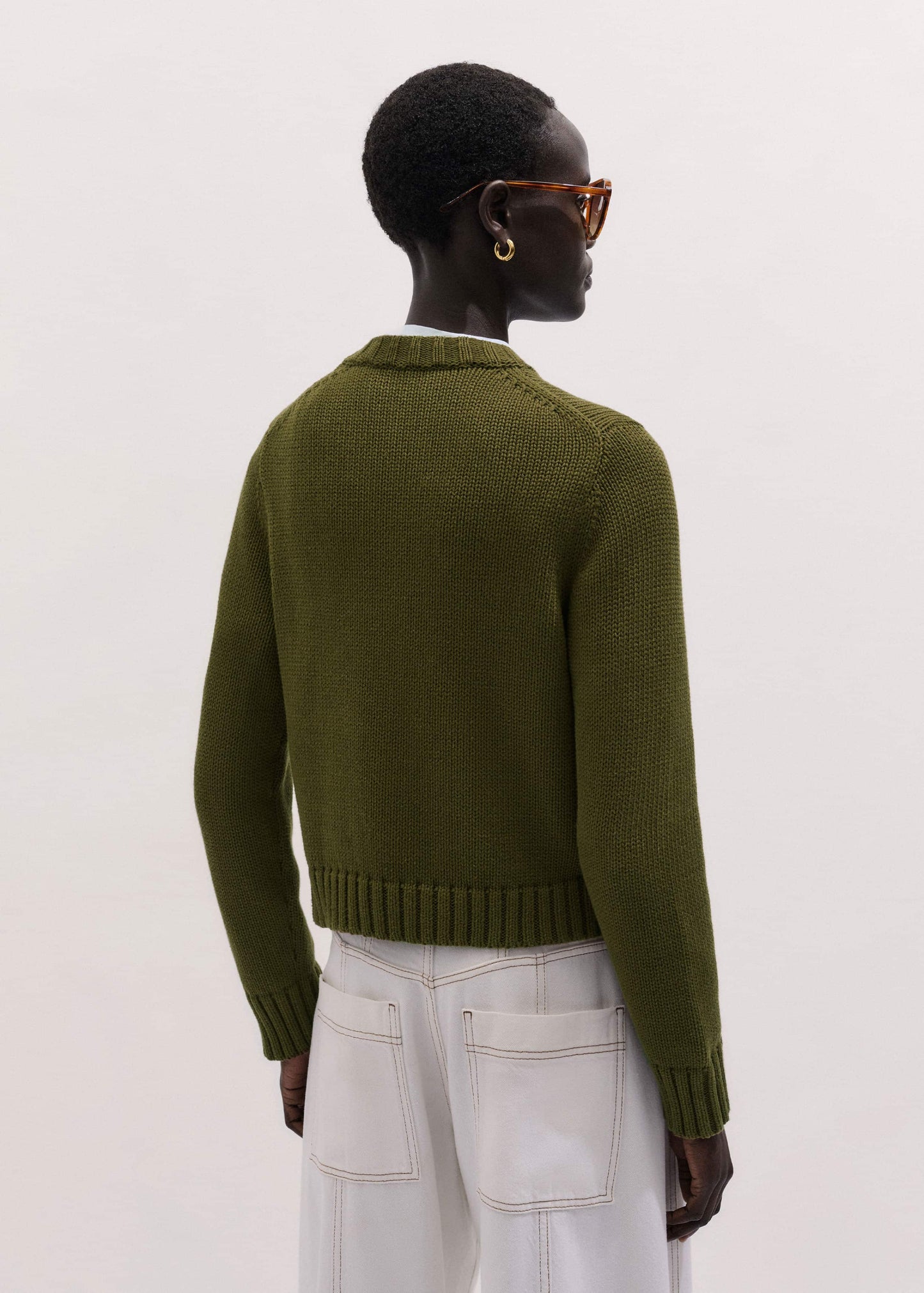 ME and EM Clothing Olive Green Straight Crop Cardigan