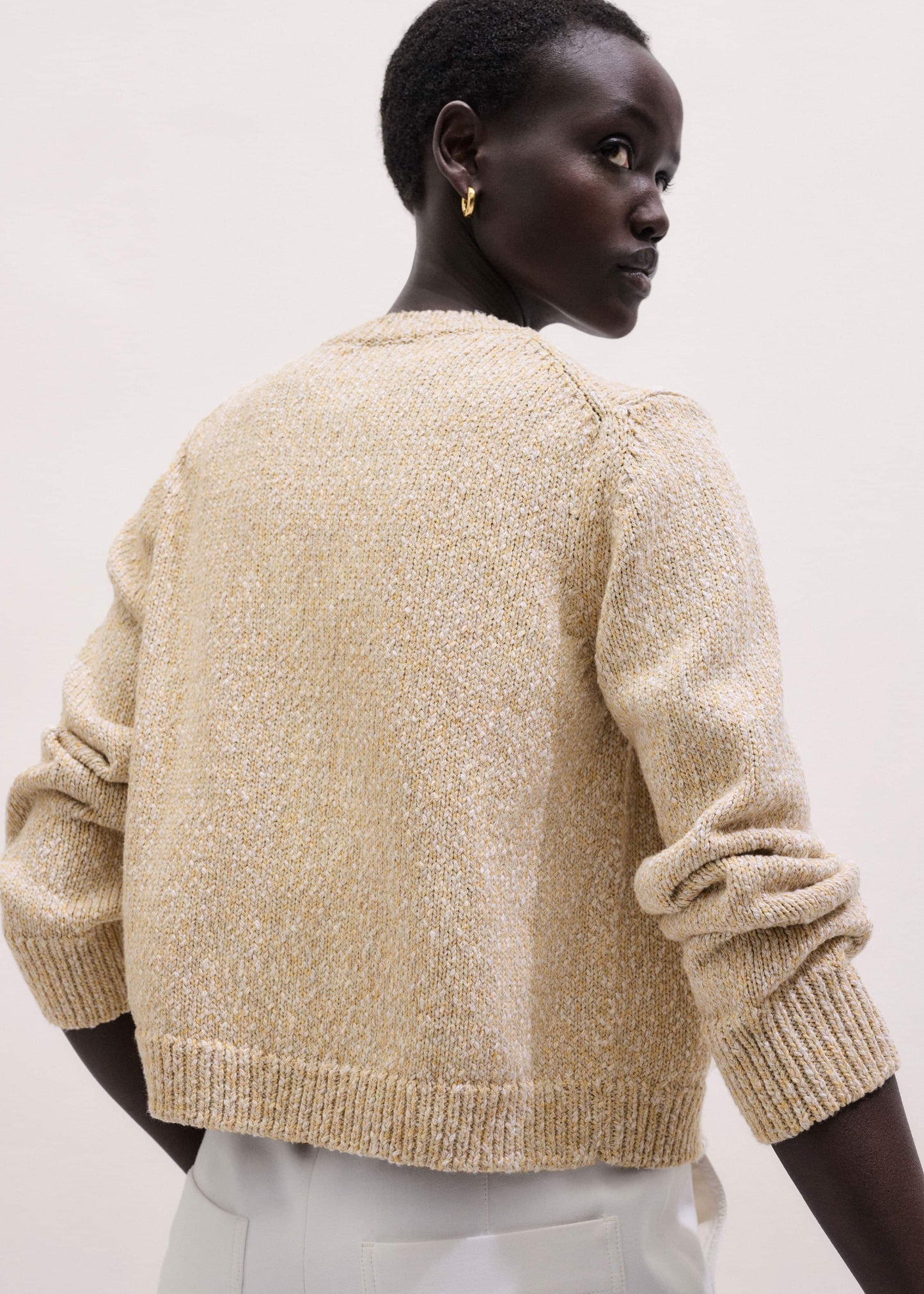 ME and EM Clothing Yellow Relaxed Crew Neckline Cardigan