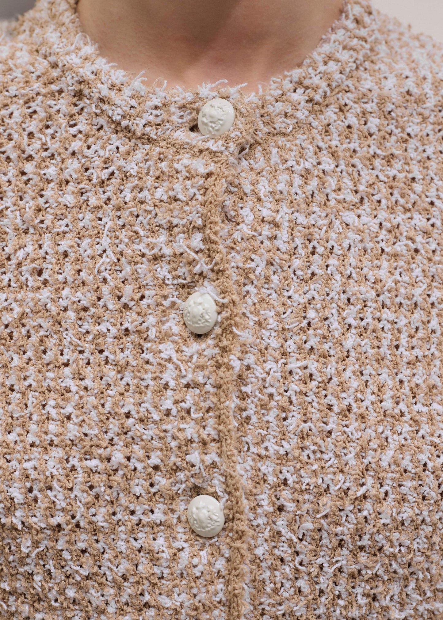 ME and EM Clothing Cream Tweed Knit Pouf Shoulder Textured Crop Jacket
