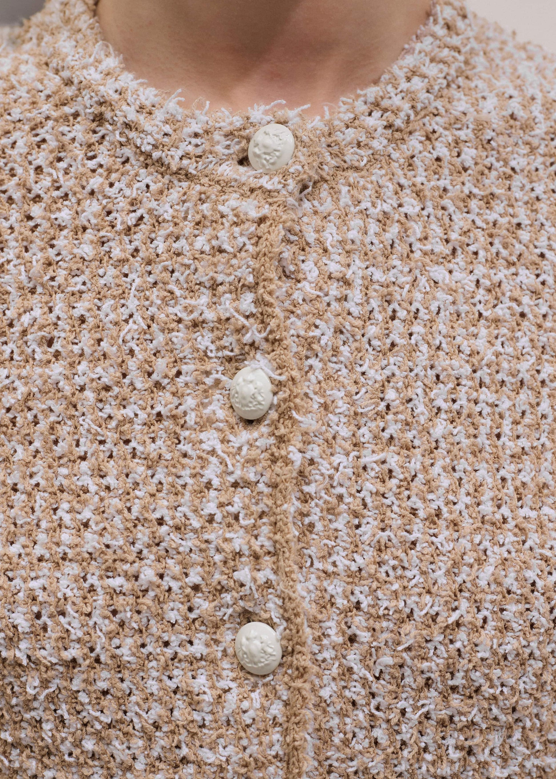 ME and EM Clothing Cream Tweed Knit Pouf Shoulder Textured Crop Jacket
