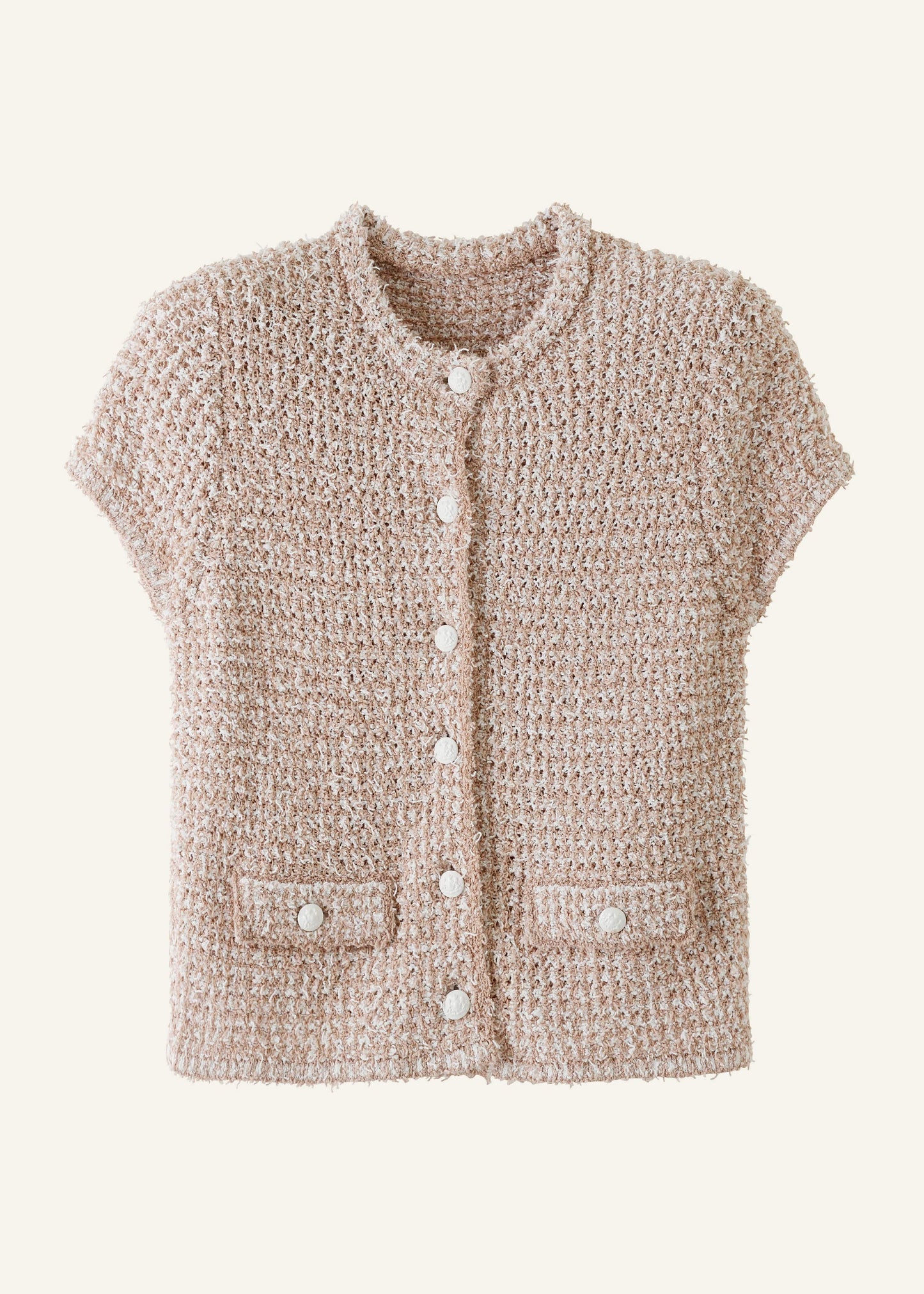 ME and EM Clothing Cream Tweed Knit Pouf Shoulder Textured Crop Jacket