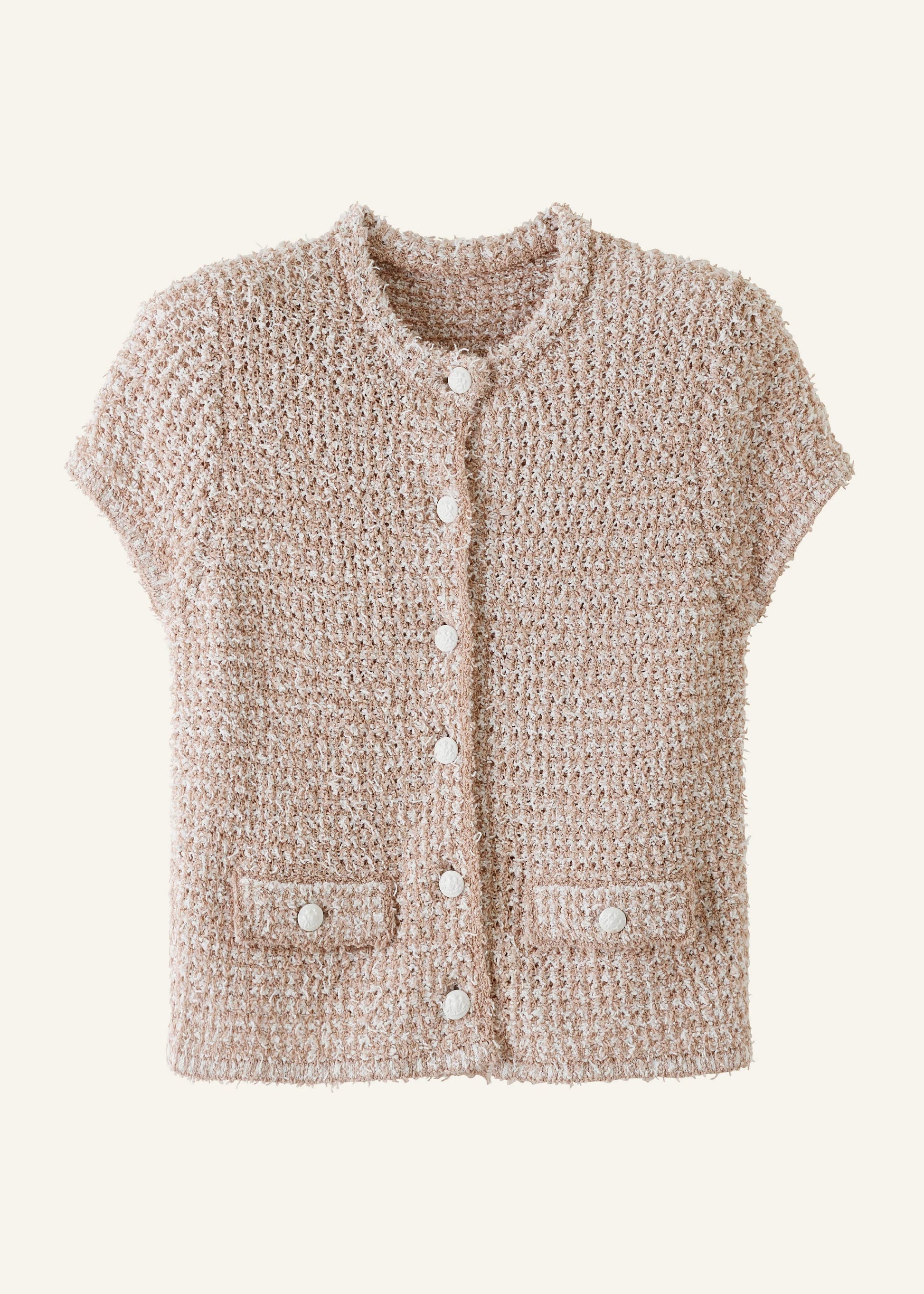 ME and EM Clothing Cream Tweed Knit Pouf Shoulder Textured Crop Jacket