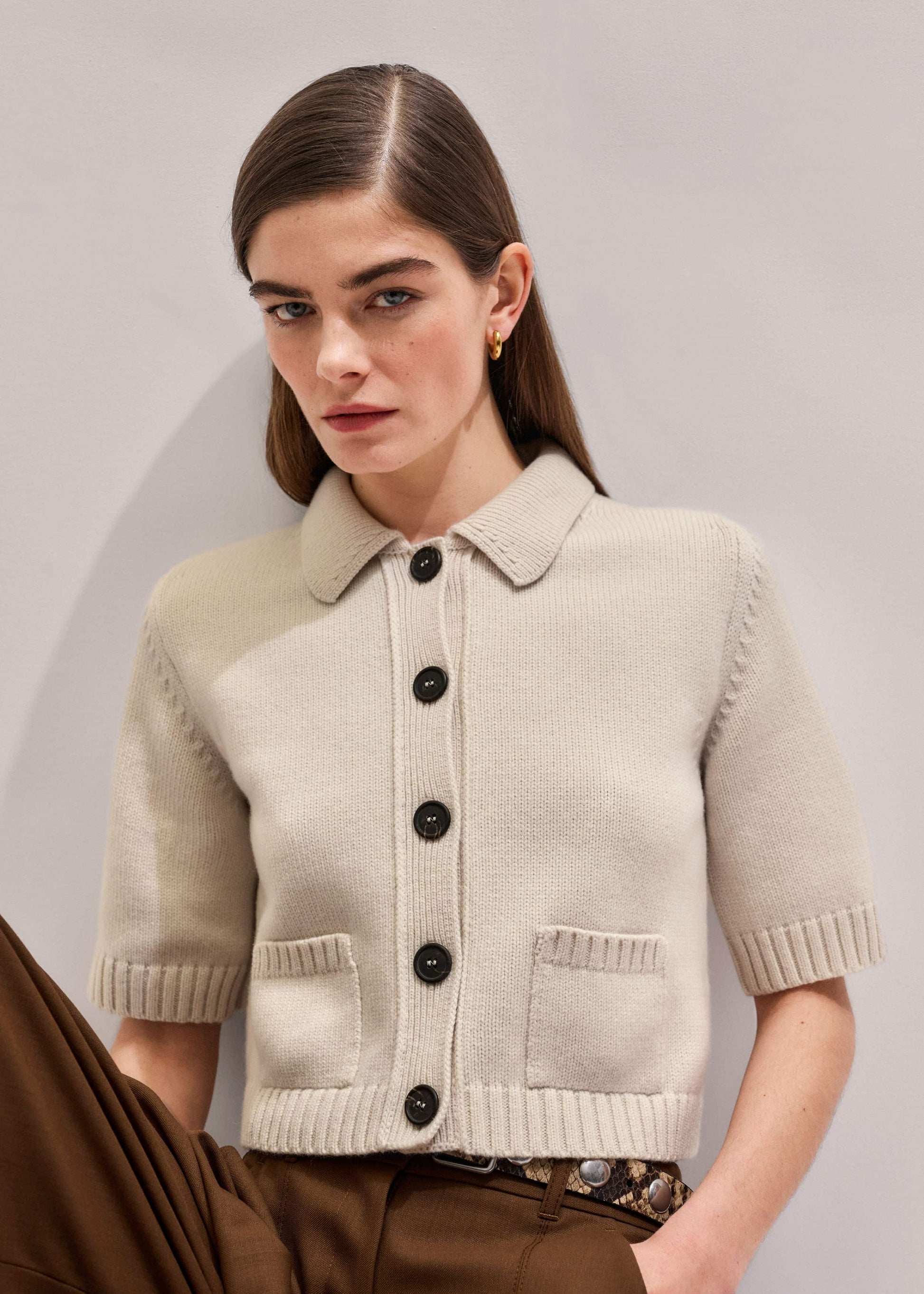 ME and EM Clothing Cream Merino Cashmere Cropped Knit Jacket