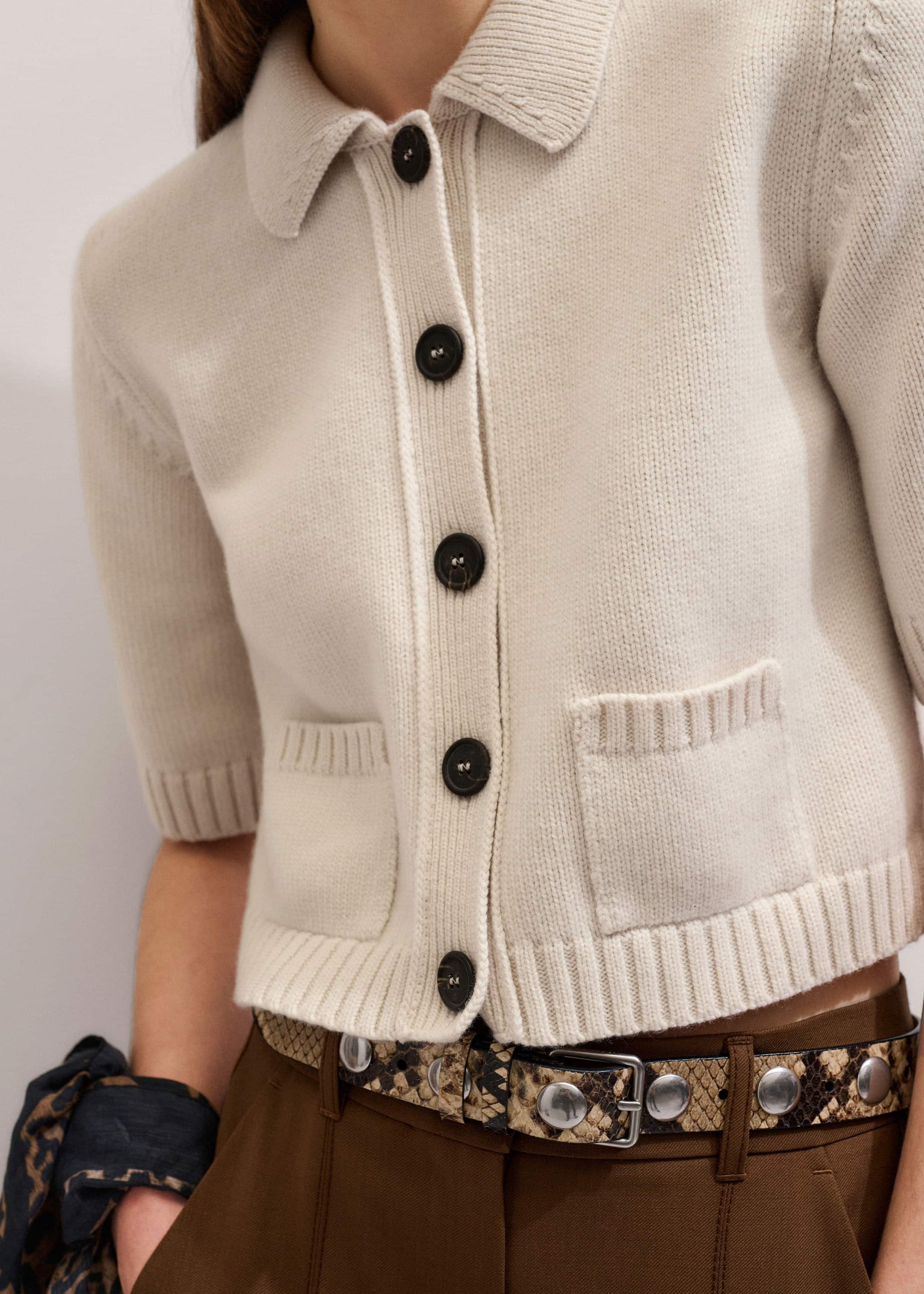 ME and EM Clothing Cream Merino Cashmere Cropped Knit Jacket