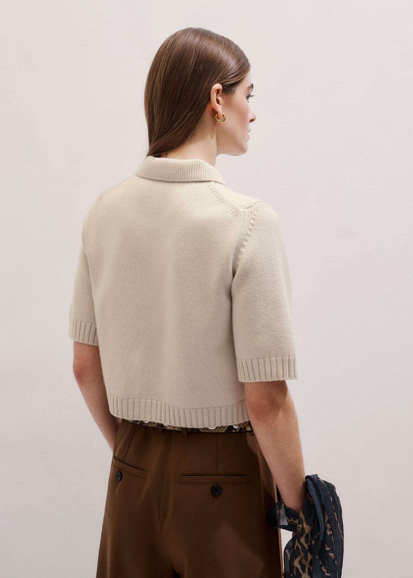 ME and EM Clothing Cream Merino Cashmere Cropped Knit Jacket