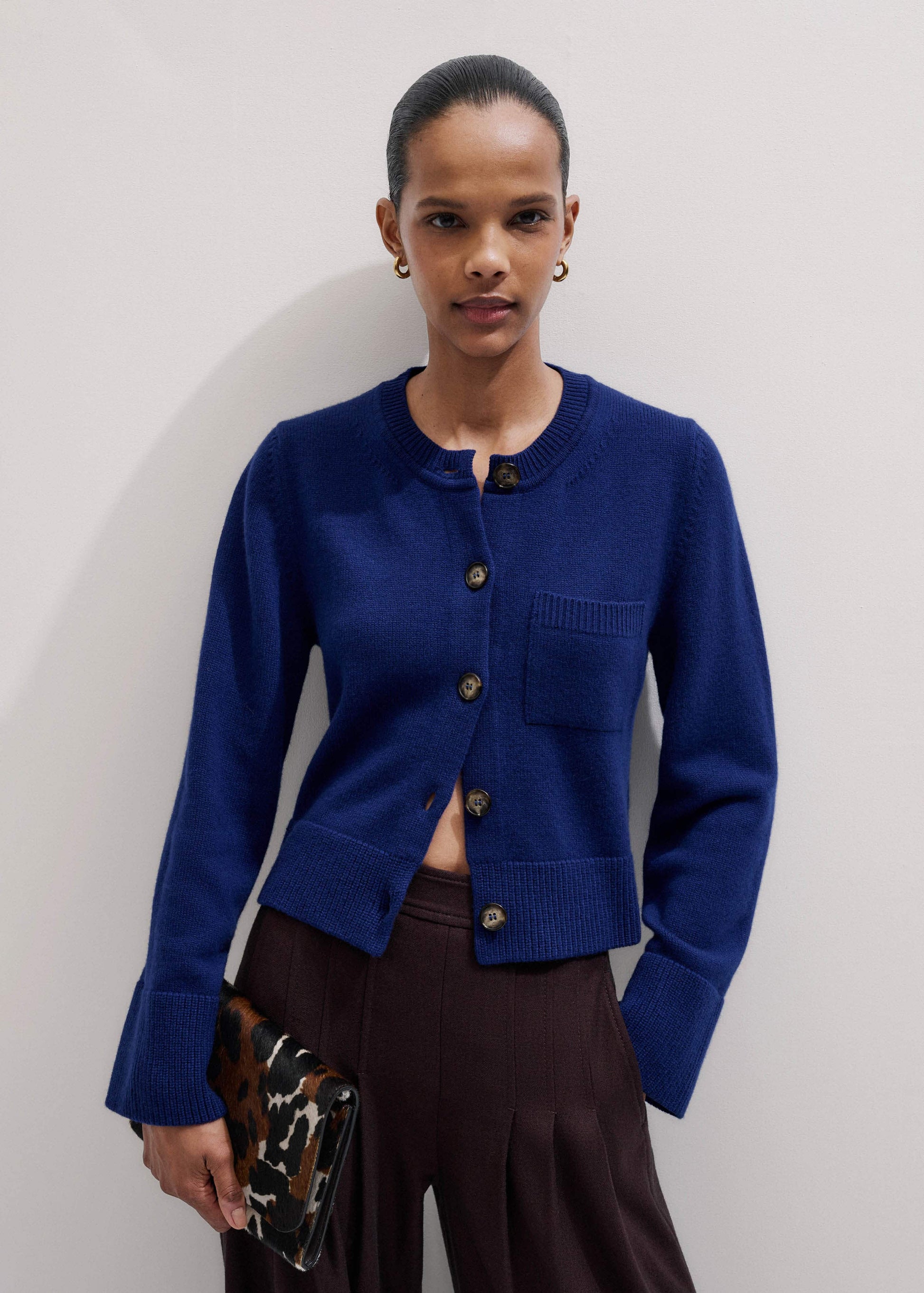 ME and EM Clothing Blue Button-Through Straight Cardigan