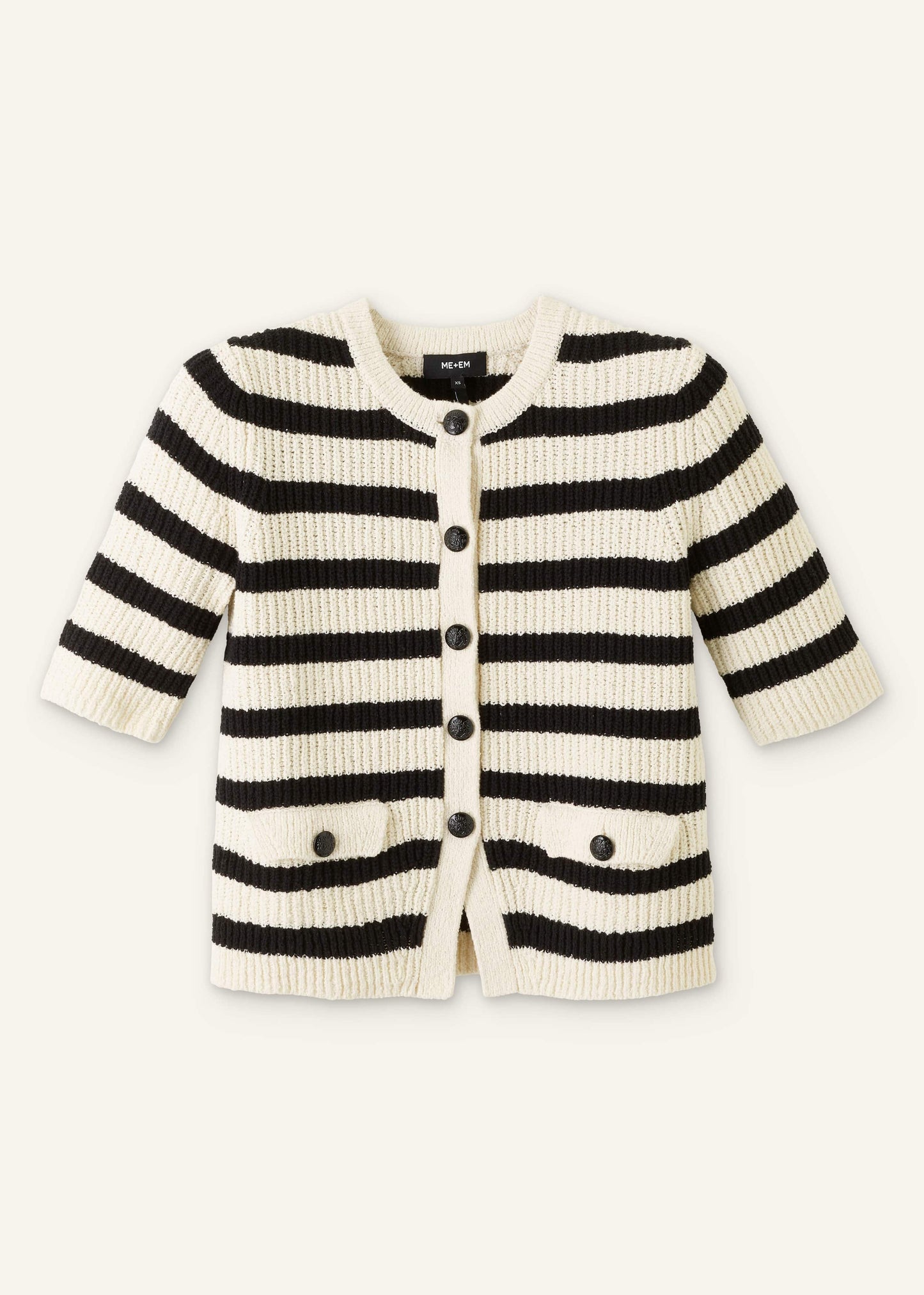 ME and EM Clothing Cream Bouclé Stripe Short Sleeve Cardigan