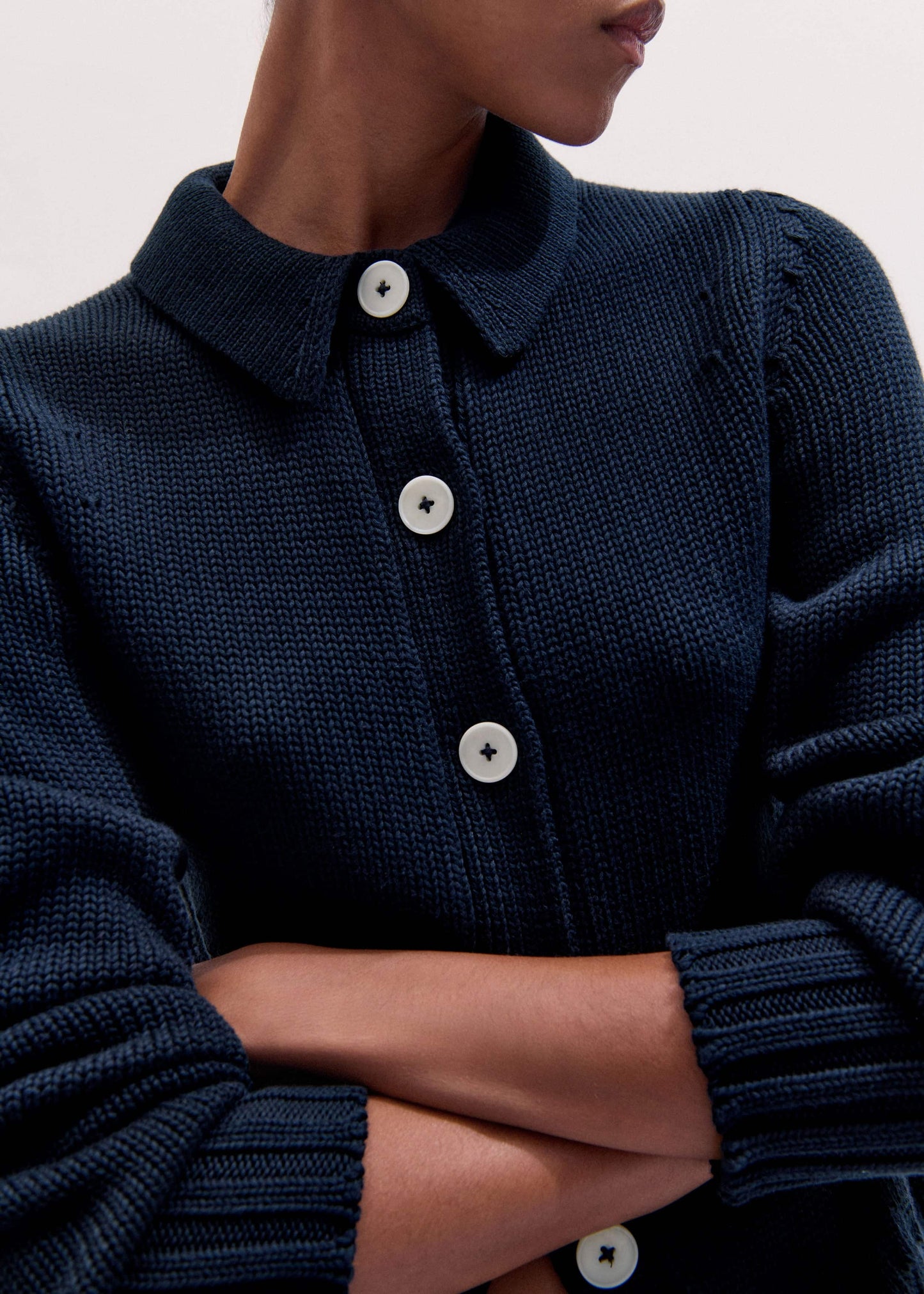 ME and EM Clothing Navy Slim Collared Cardigan