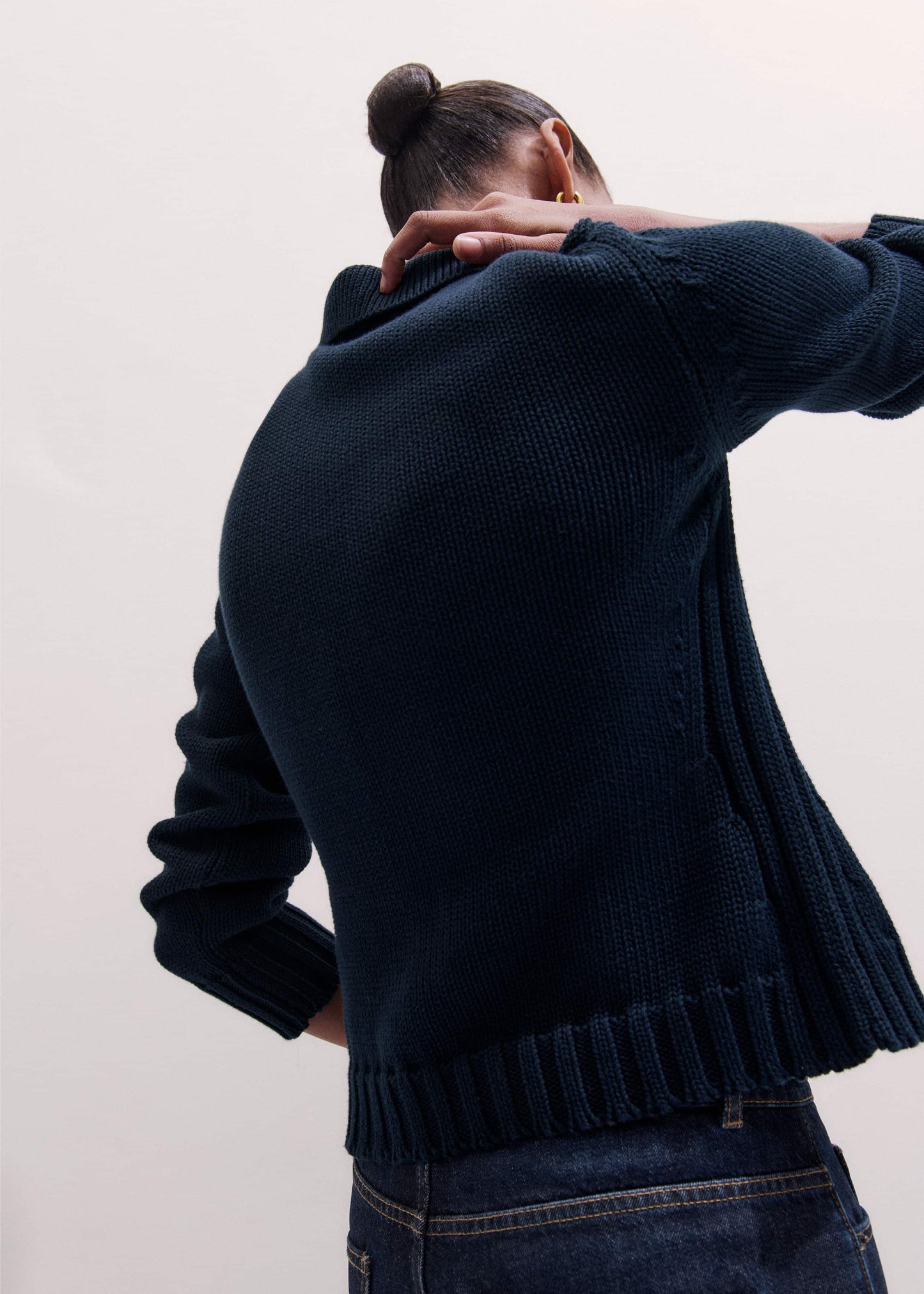 ME and EM Clothing Navy Slim Collared Cardigan