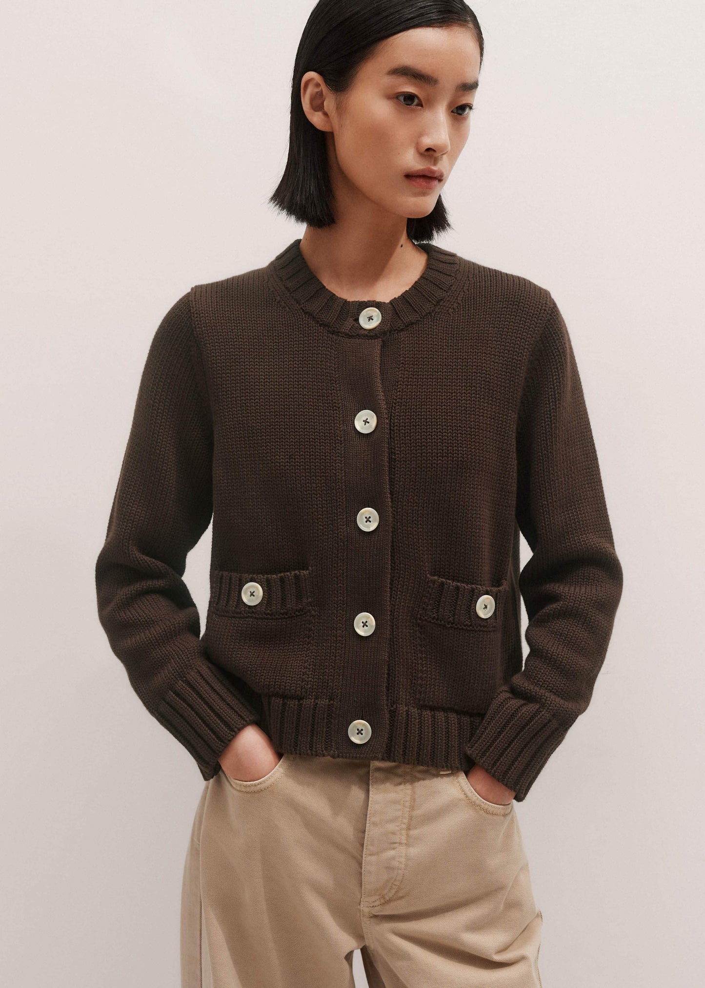 ME and EM Clothing Brown Crop Cardigan