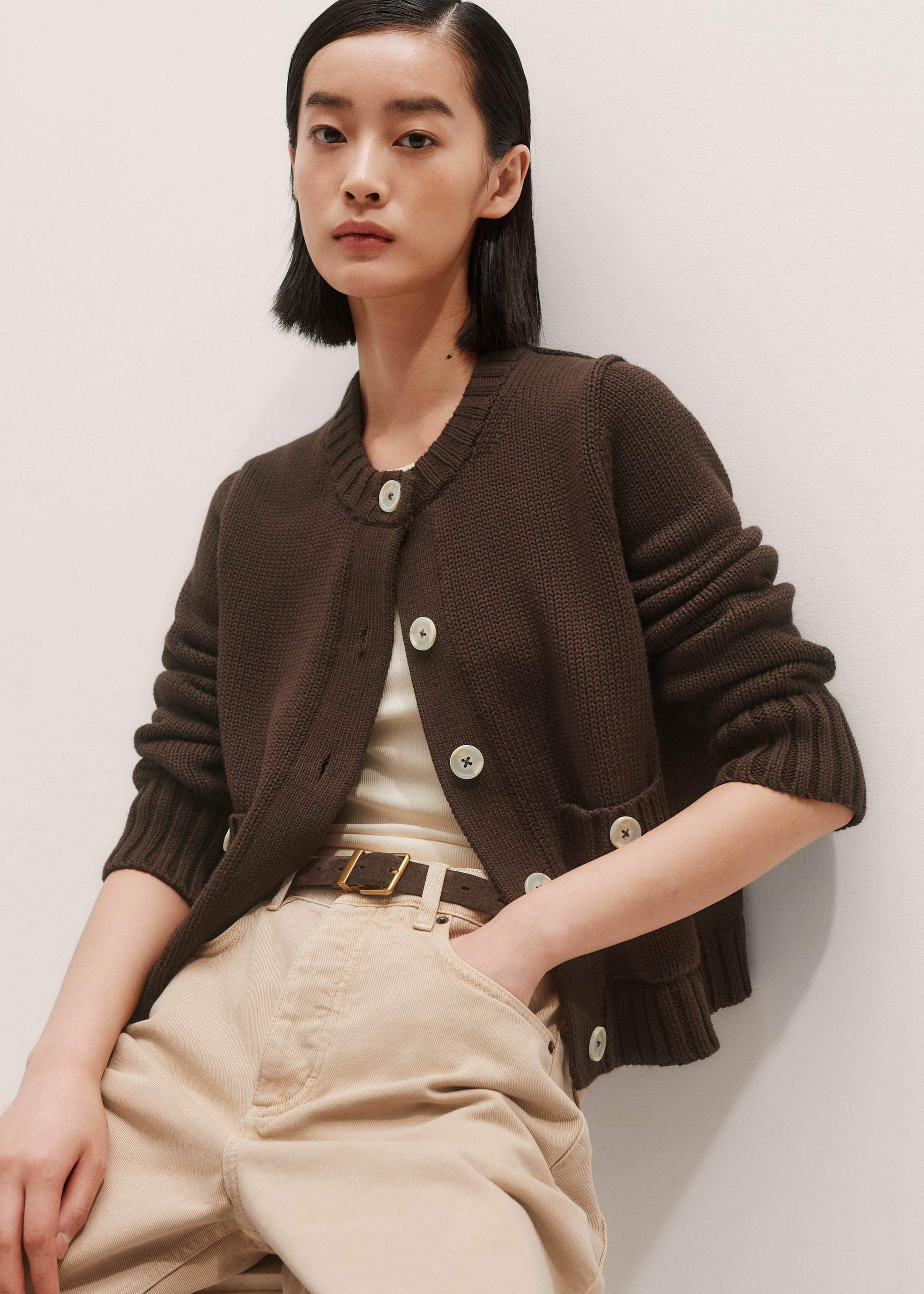 ME and EM Clothing Brown Crop Cardigan