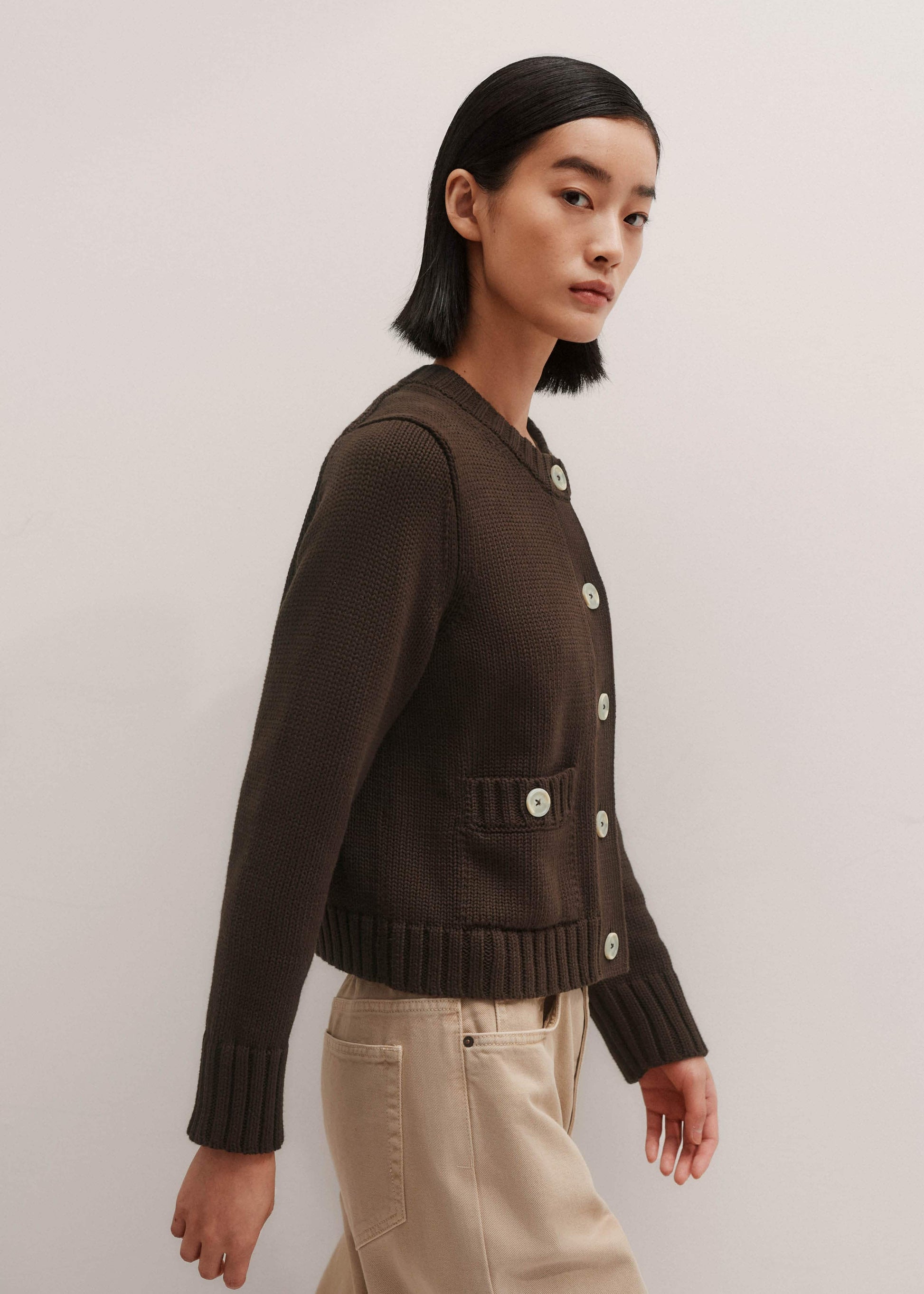 ME and EM Clothing Brown Crop Cardigan