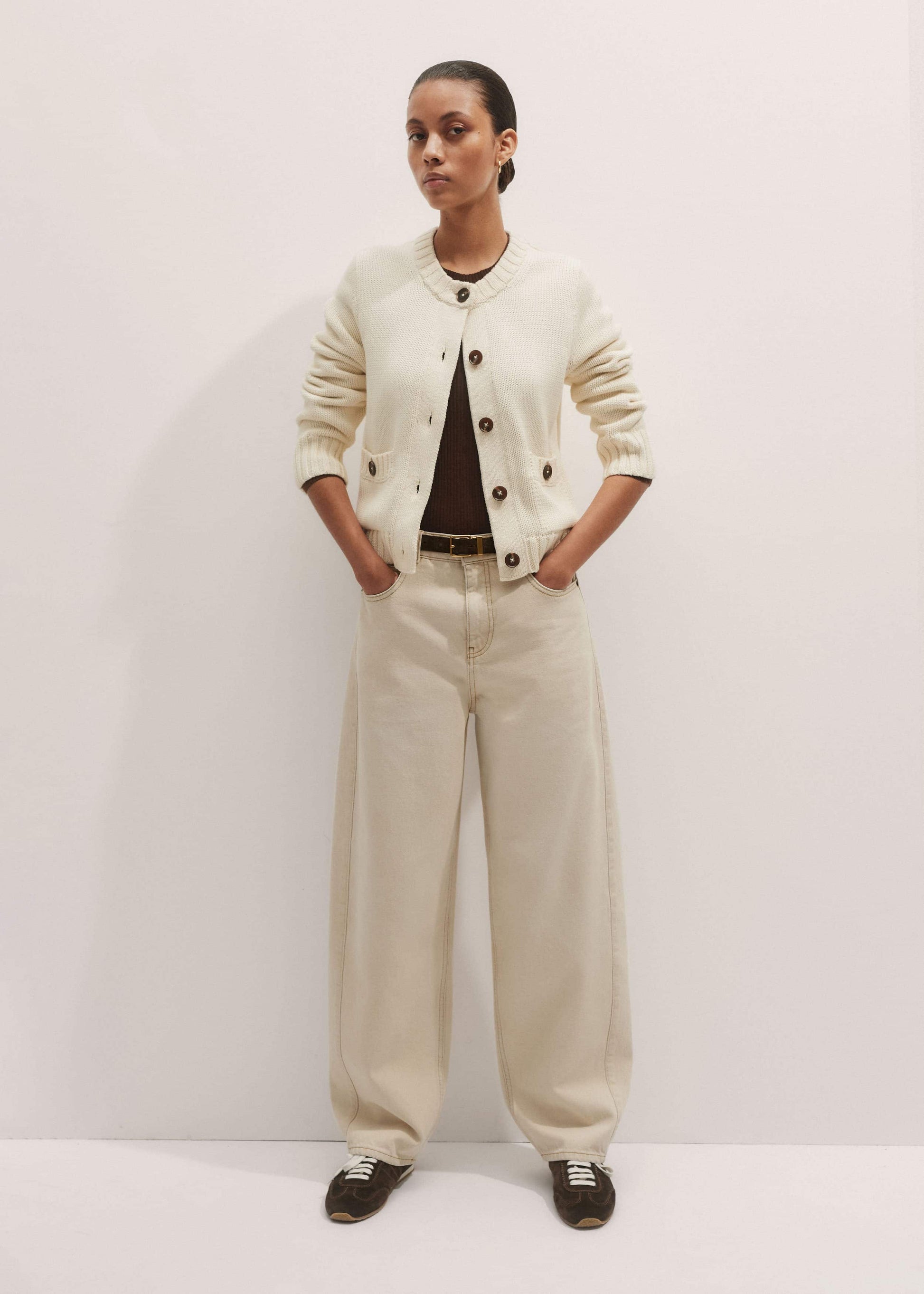 ME and EM Clothing Cream Bracelet Sleeve Cropped Cardigan