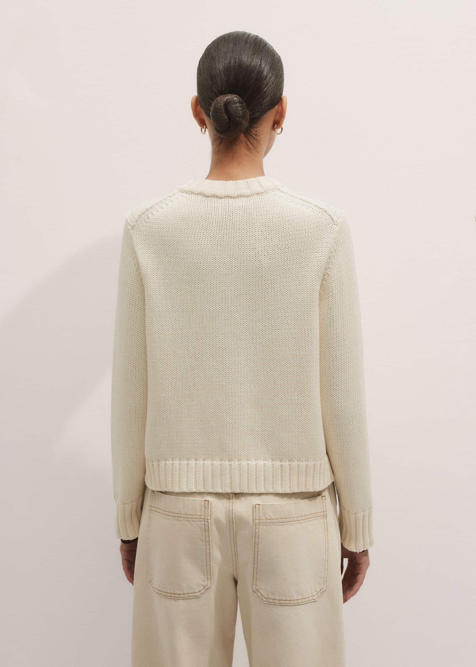 ME and EM Clothing Cream Bracelet Sleeve Cropped Cardigan